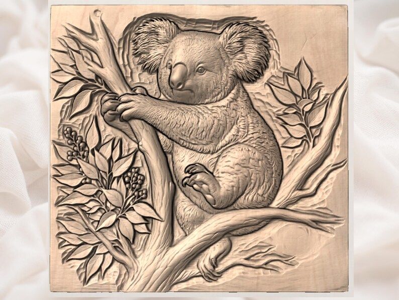 Koala Hugging a Eucalyptus Branch Bas-Relief STL Carving bas-relief STL — view 2