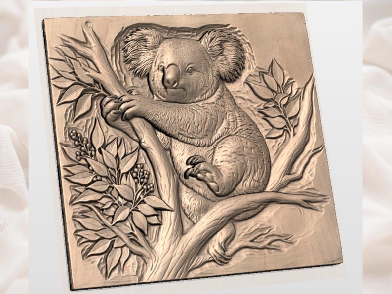 Koala Hugging a Eucalyptus Branch Bas-Relief STL Carving bas-relief STL — view 3
