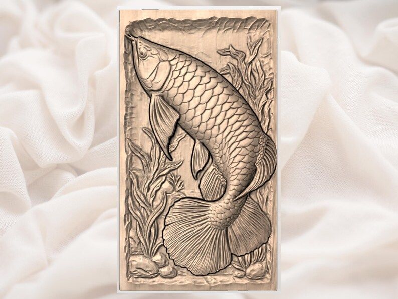 Leaping Koi Fish Bas-Relief STL Panel with Flowing Fins bas-relief STL — view 3