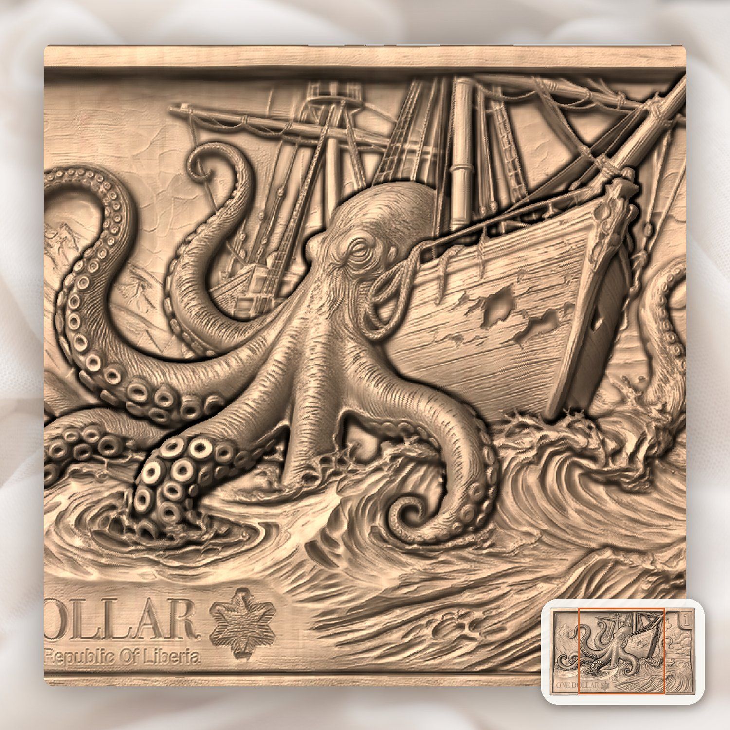 Kraken Sea Monster Ship Attack CNC Relief STL bas-relief STL — view 7