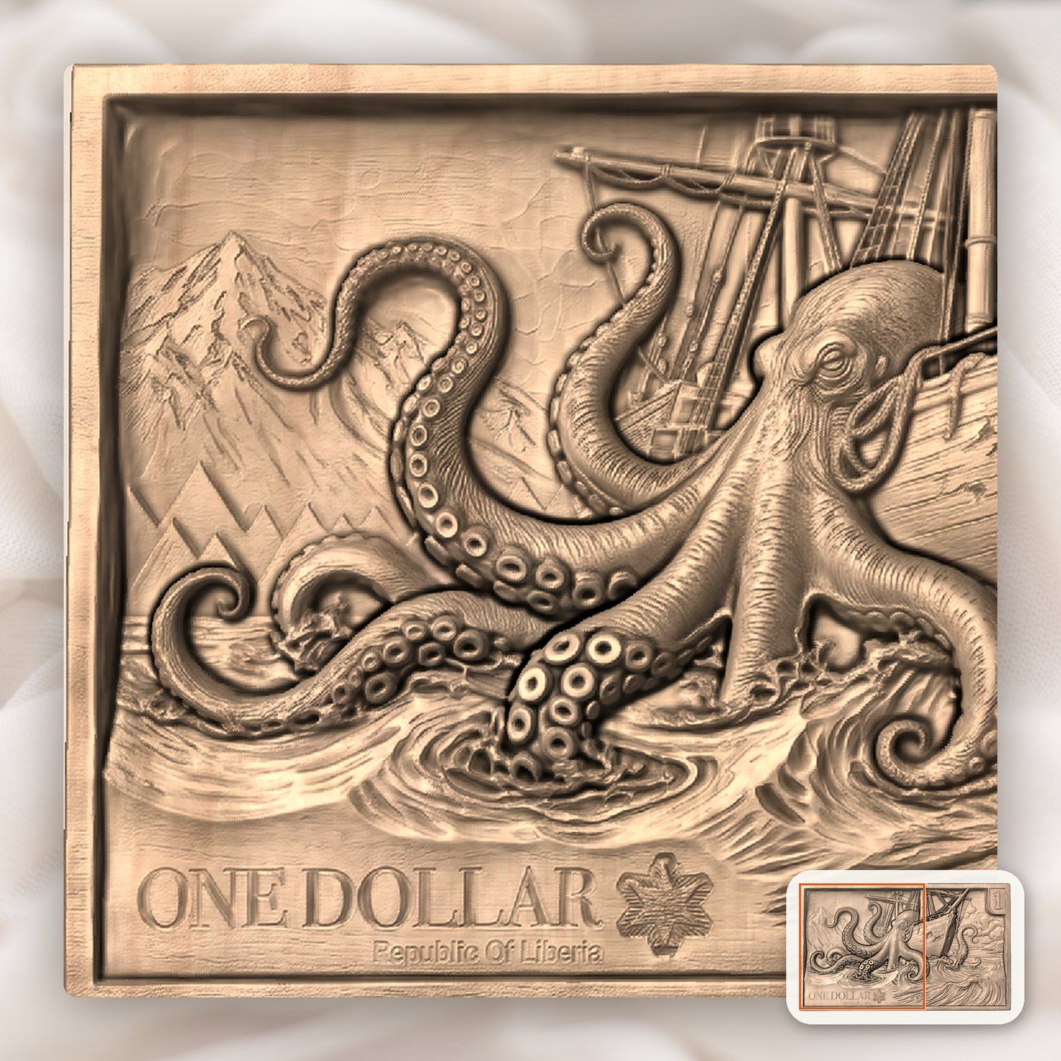 Kraken Sea Monster Ship Attack CNC Relief STL bas-relief STL — view 8