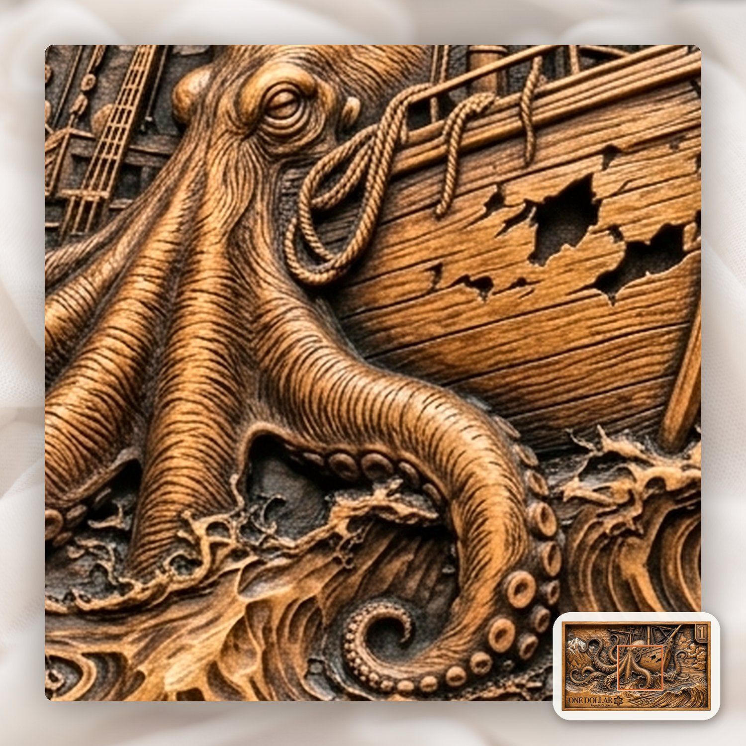 Kraken Sea Monster Ship Attack CNC Relief STL bas-relief STL — view 11