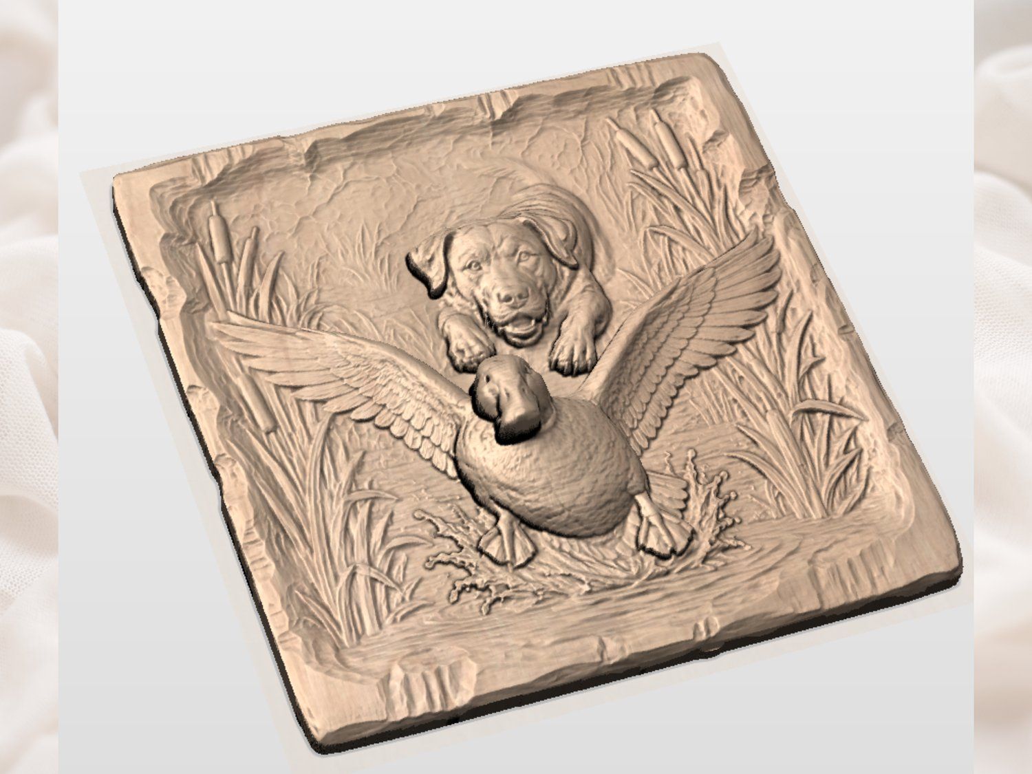 Labrador Hunting Duck Wood Carving Design bas-relief STL — view 2