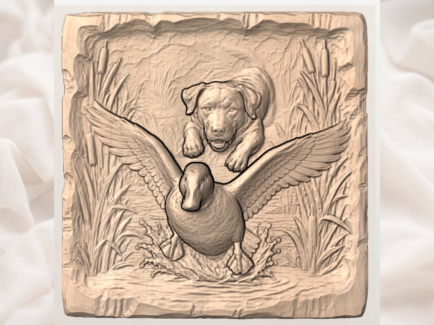 Labrador Hunting Duck Wood Carving Design bas-relief STL — view 3