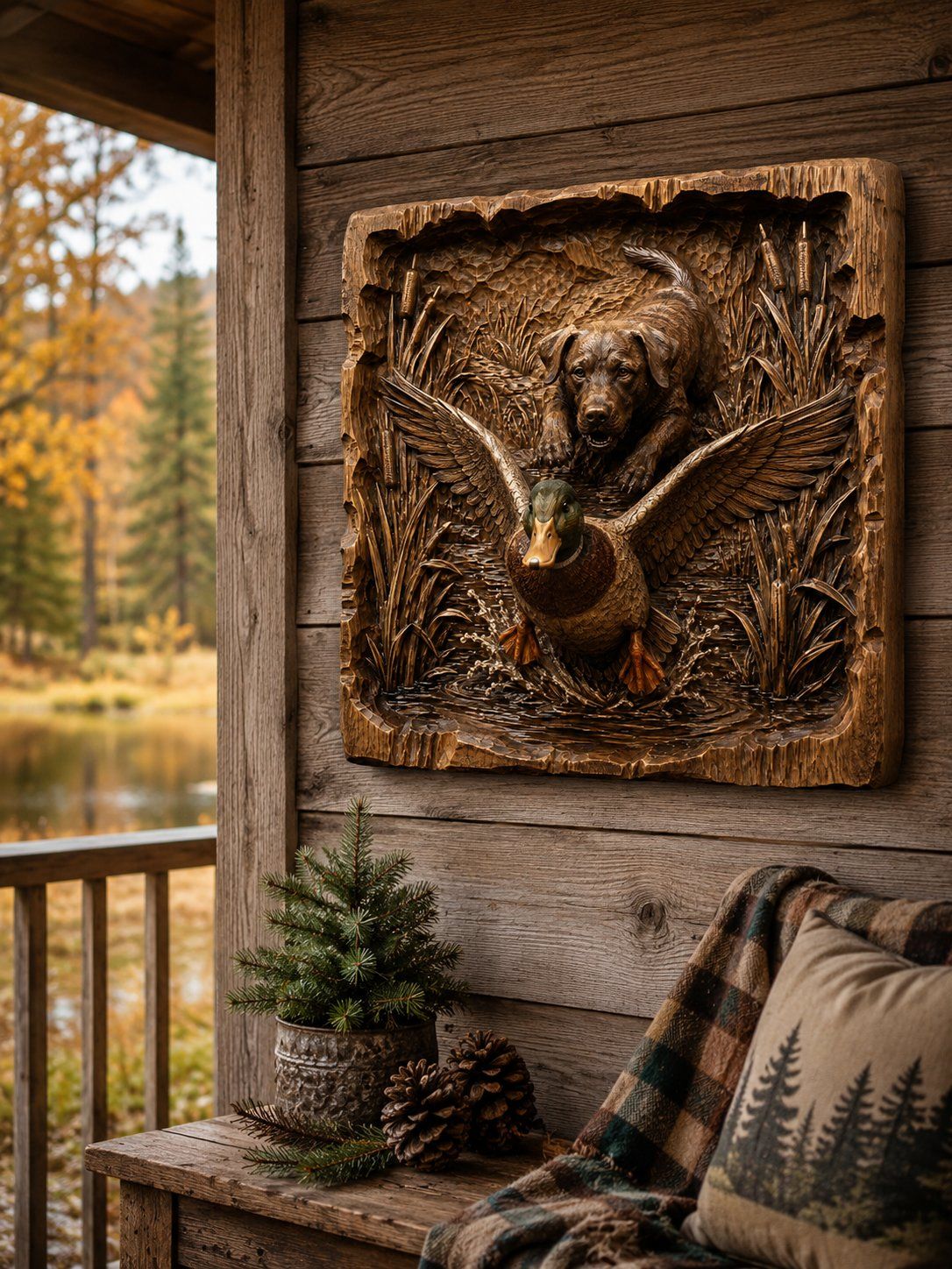 Labrador Hunting Duck Wood Carving Design bas-relief STL — view 6