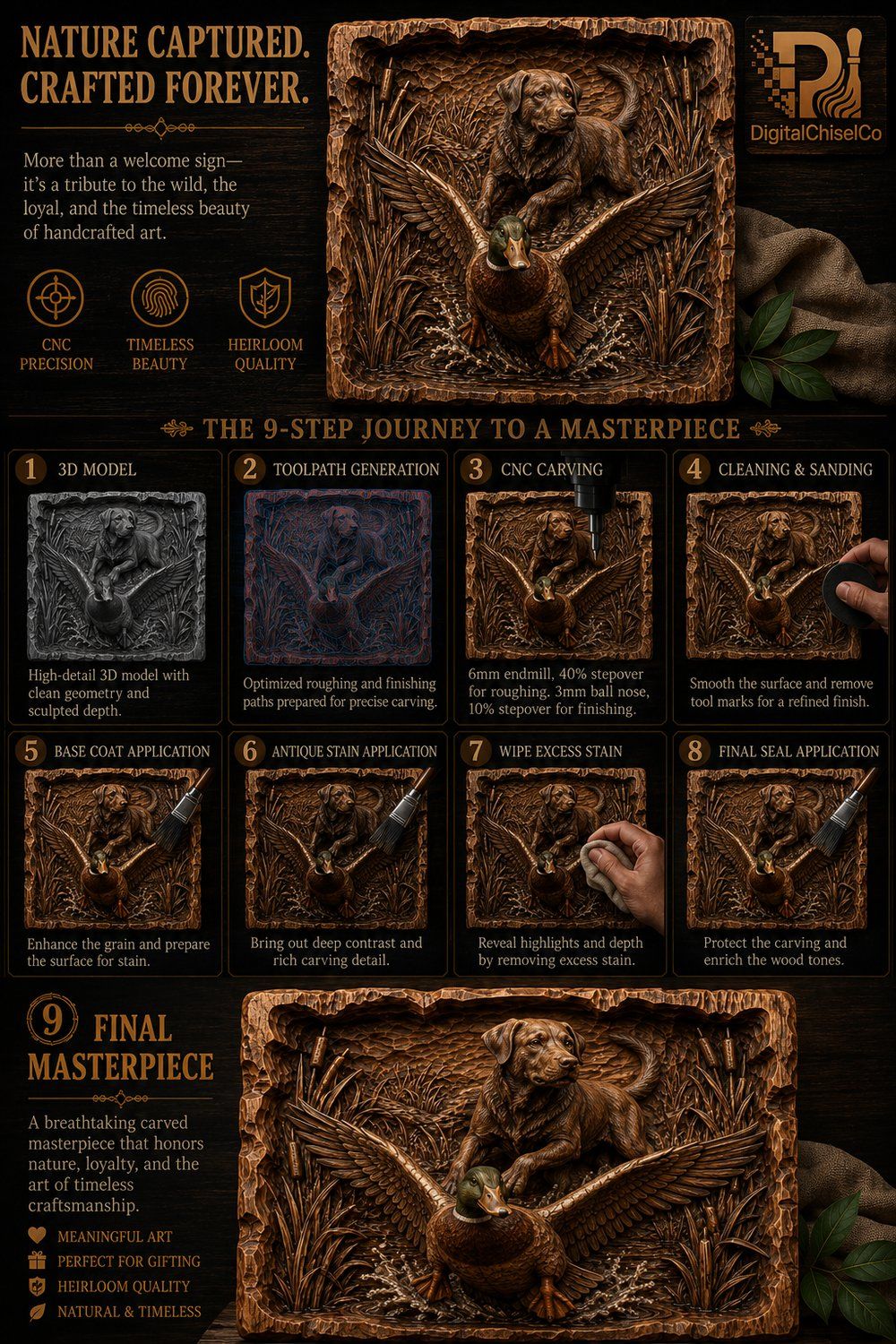 Labrador Hunting Duck Wood Carving Design bas-relief STL — view 8