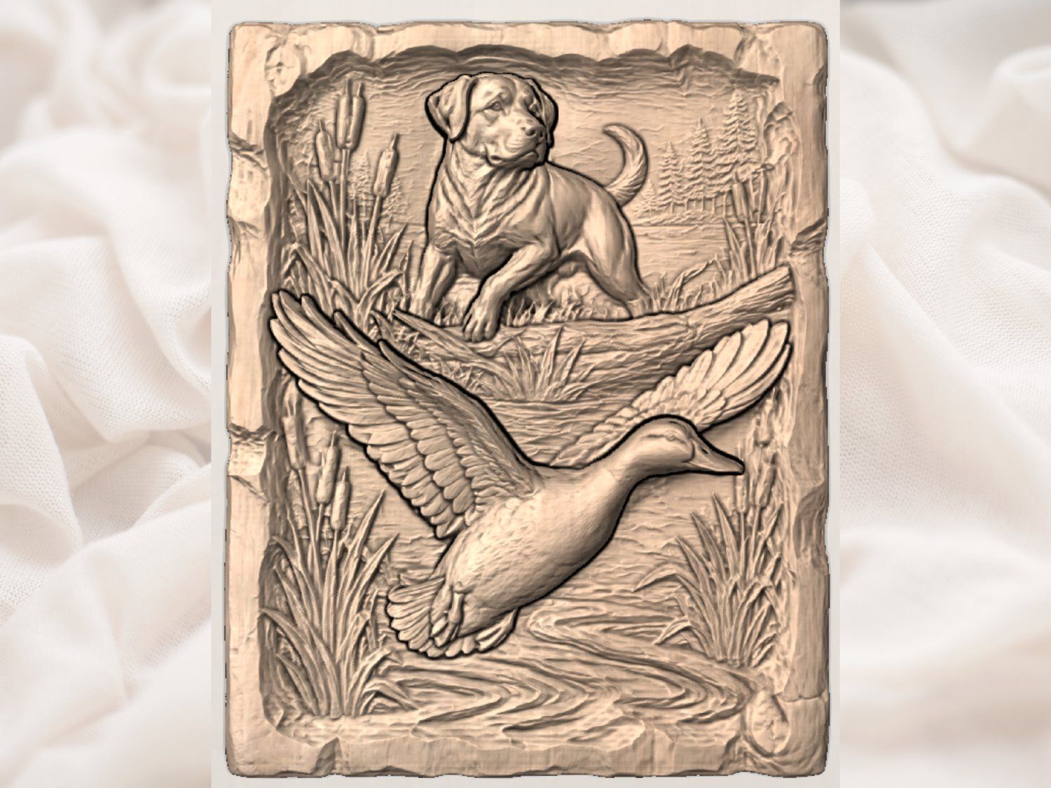 Labrador Retriever Hunting Mallard Duck Wall Art Panel bas-relief STL — view 2
