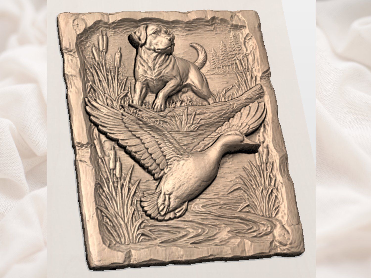Labrador Retriever Hunting Mallard Duck Wall Art Panel bas-relief STL — view 3