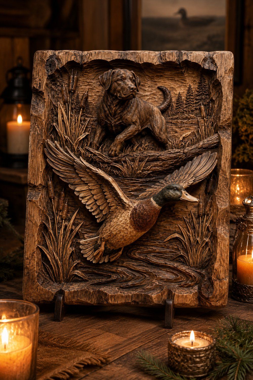Labrador Retriever Hunting Mallard Duck Wall Art Panel bas-relief STL — view 9