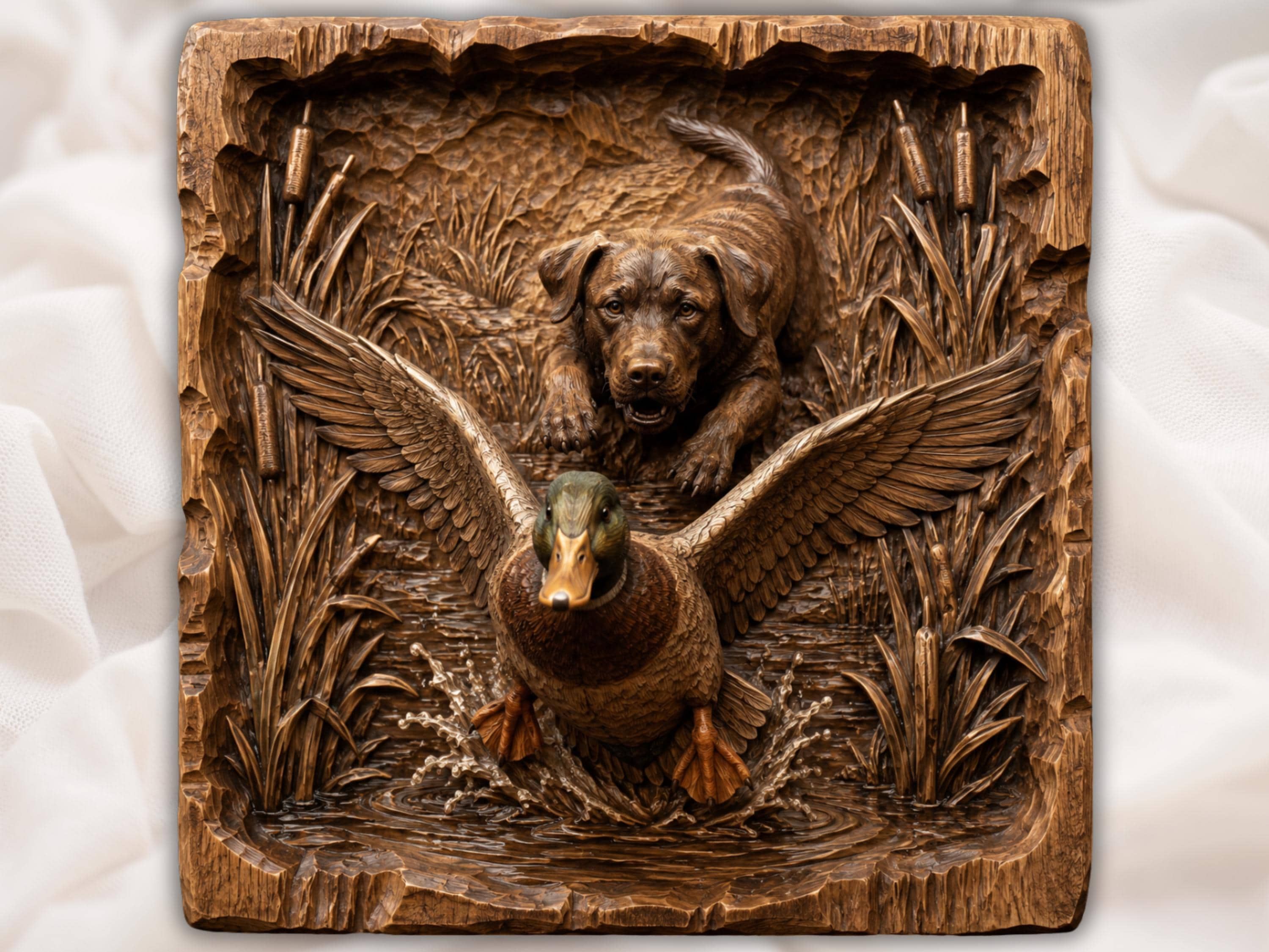 Labrador Waterfowl Carving STL Relief bas-relief STL file for CNC router, laser engraver & 3D printing