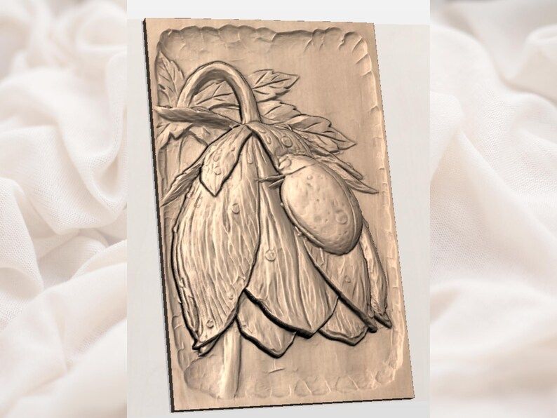 Ladybug Resting on a Dewy Drooping Blossom Relief STL bas-relief STL — view 2
