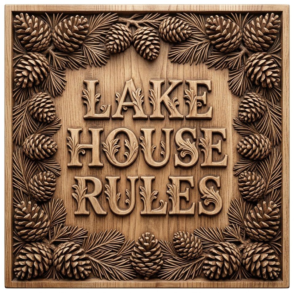 Lake House Rules Pinecone Sign CNC Relief STL bas-relief STL — view 2