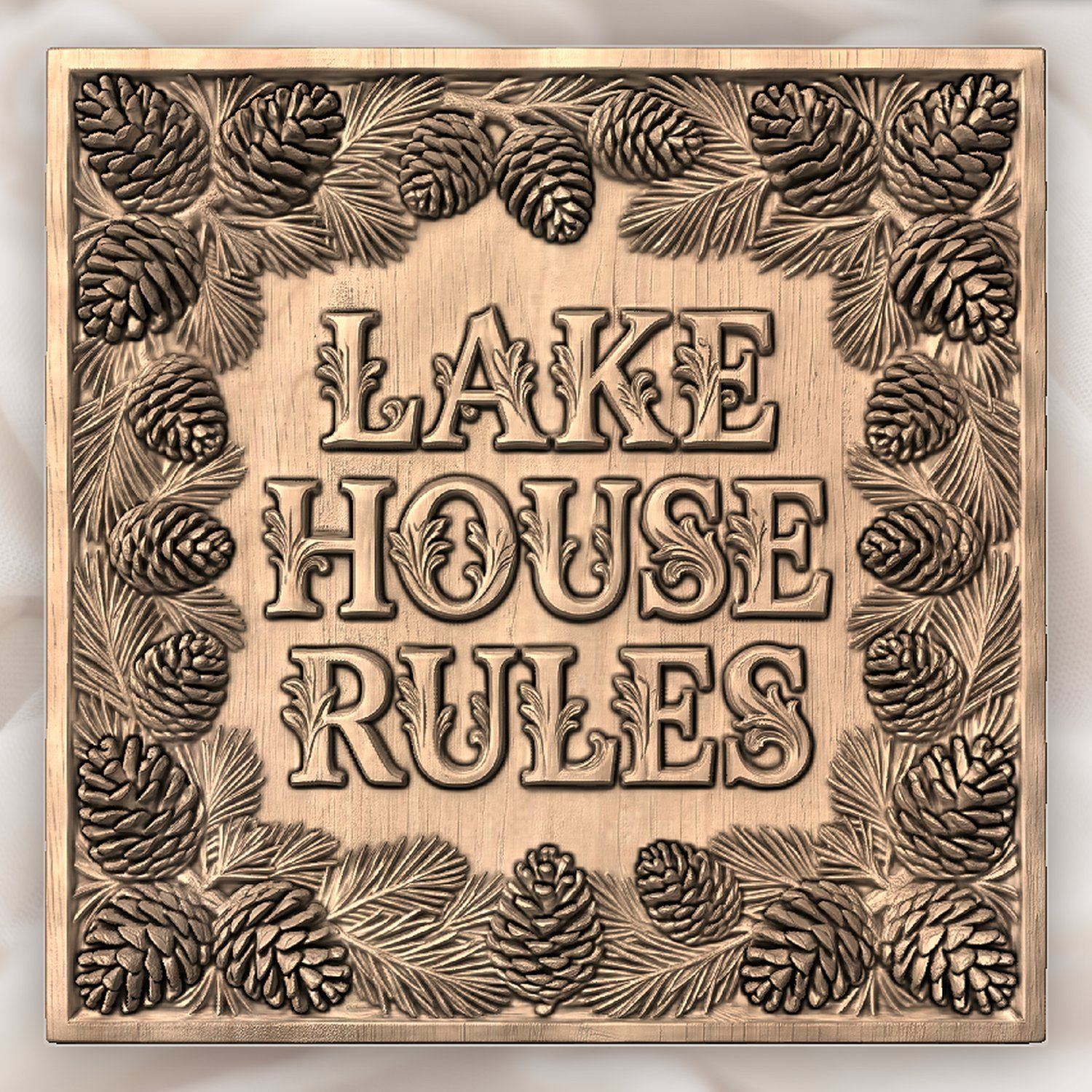 Lake House Rules Pinecone Sign CNC Relief STL bas-relief STL — view 3