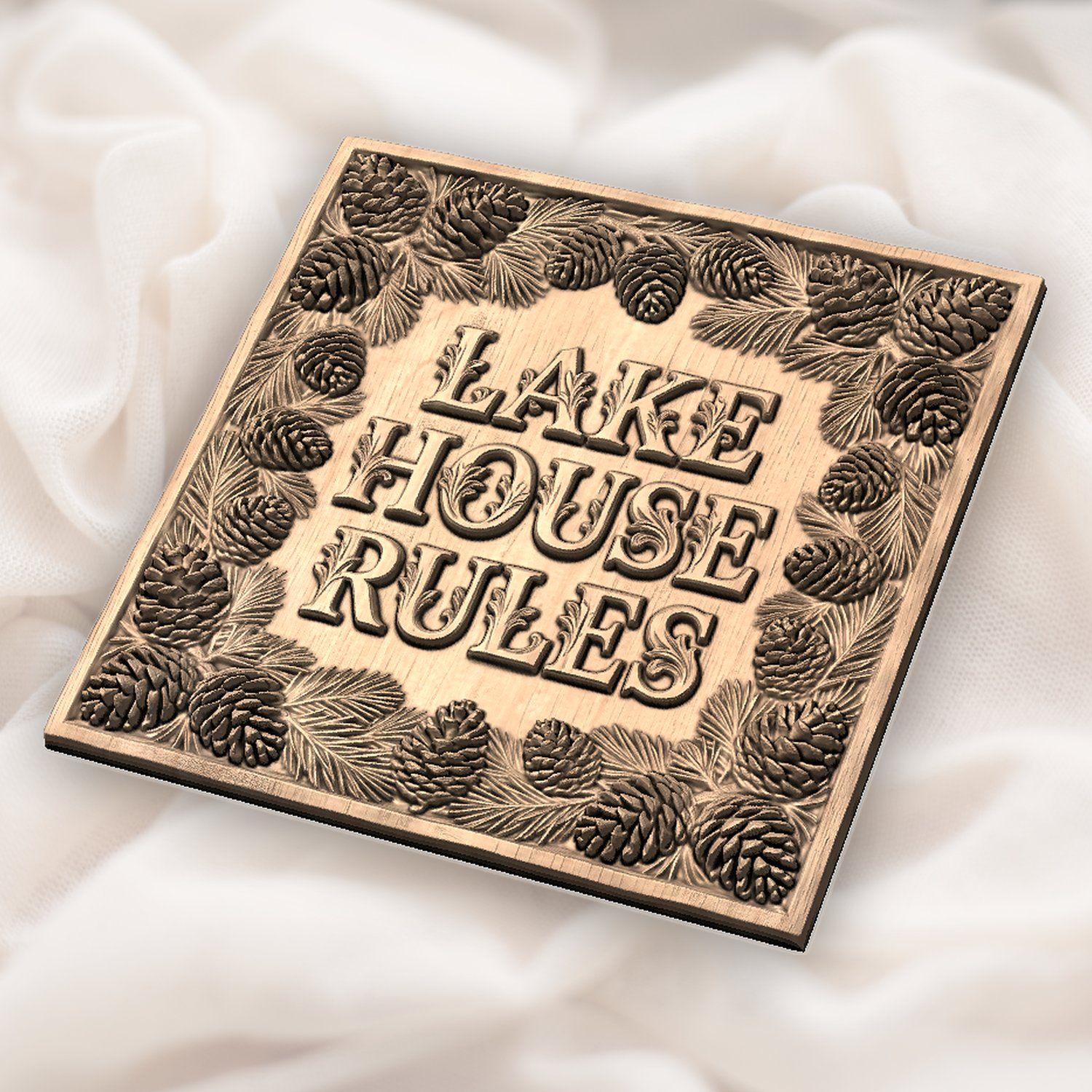 Lake House Rules Pinecone Sign CNC Relief STL bas-relief STL — view 4