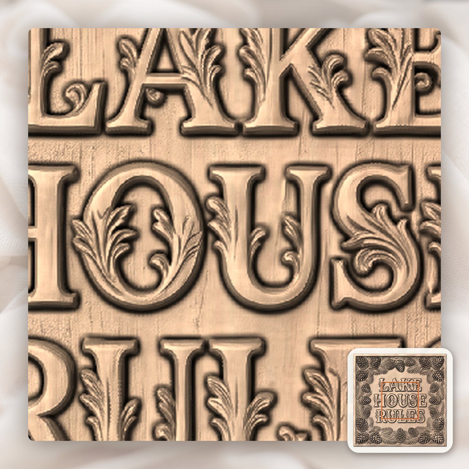 Lake House Rules Pinecone Sign CNC Relief STL bas-relief STL — view 6