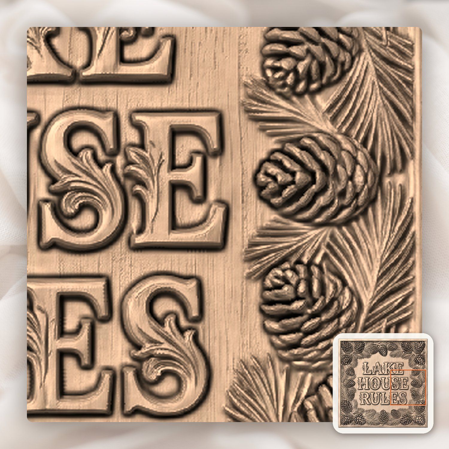 Lake House Rules Pinecone Sign CNC Relief STL bas-relief STL — view 7