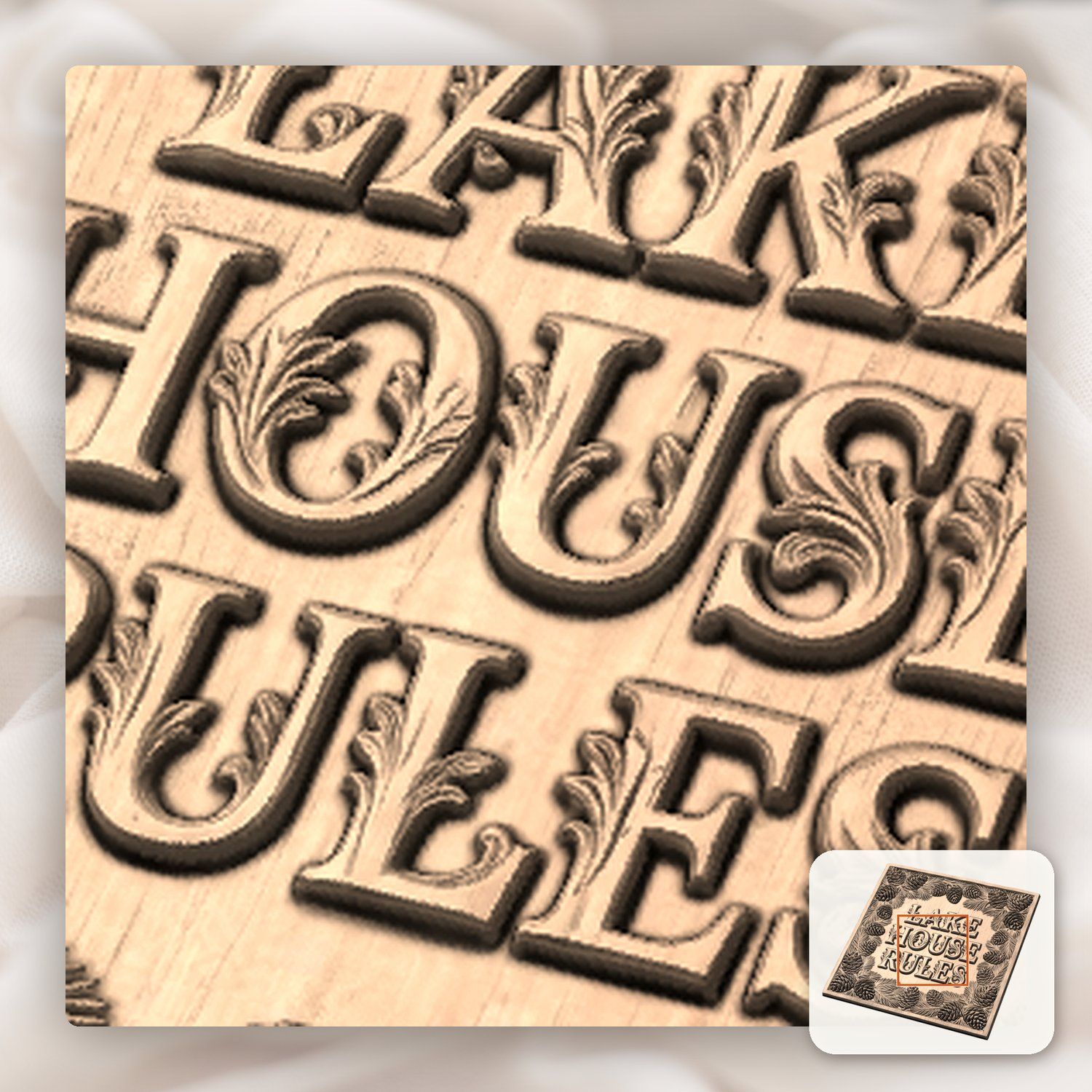 Lake House Rules Pinecone Sign CNC Relief STL bas-relief STL — view 8