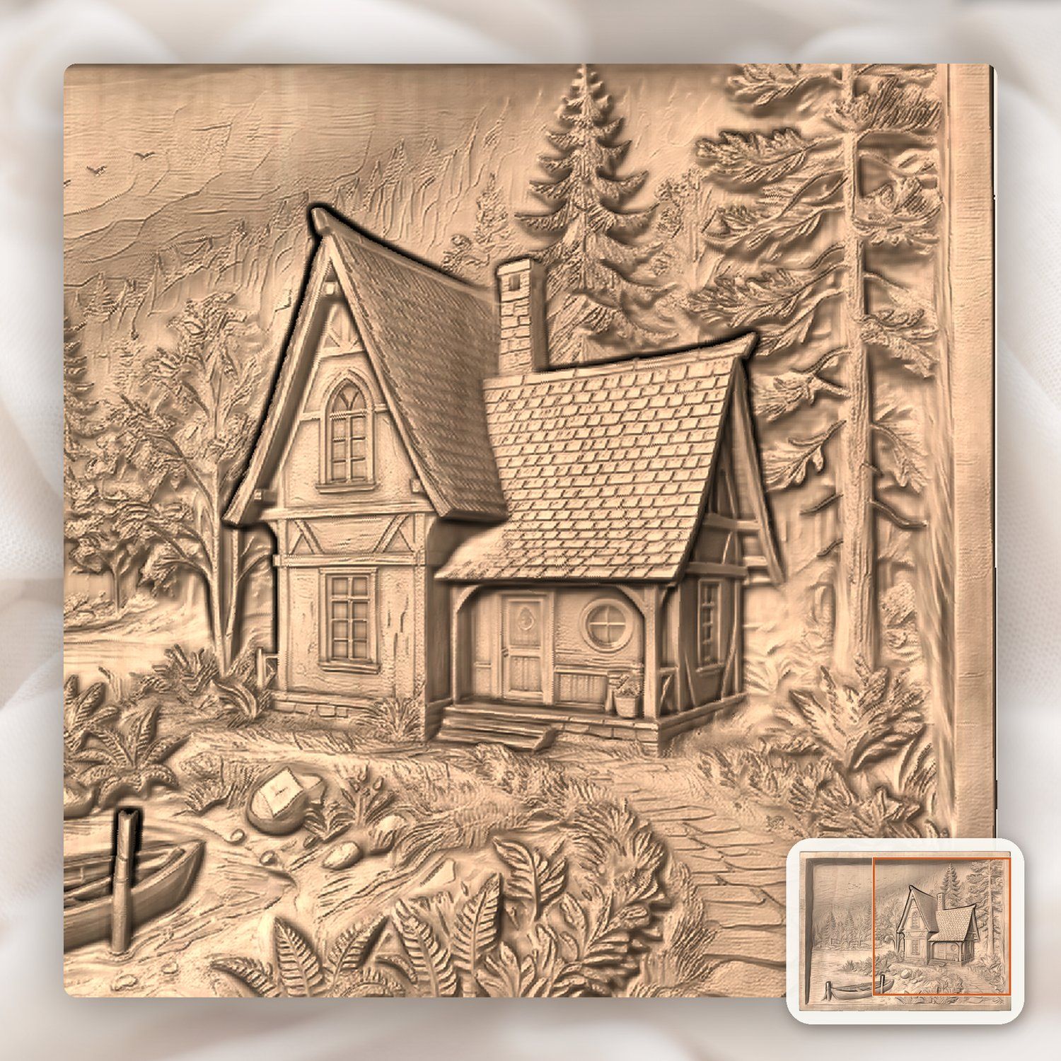 Lakeside Cabin Mountain Retreat CNC Relief STL bas-relief STL — view 8