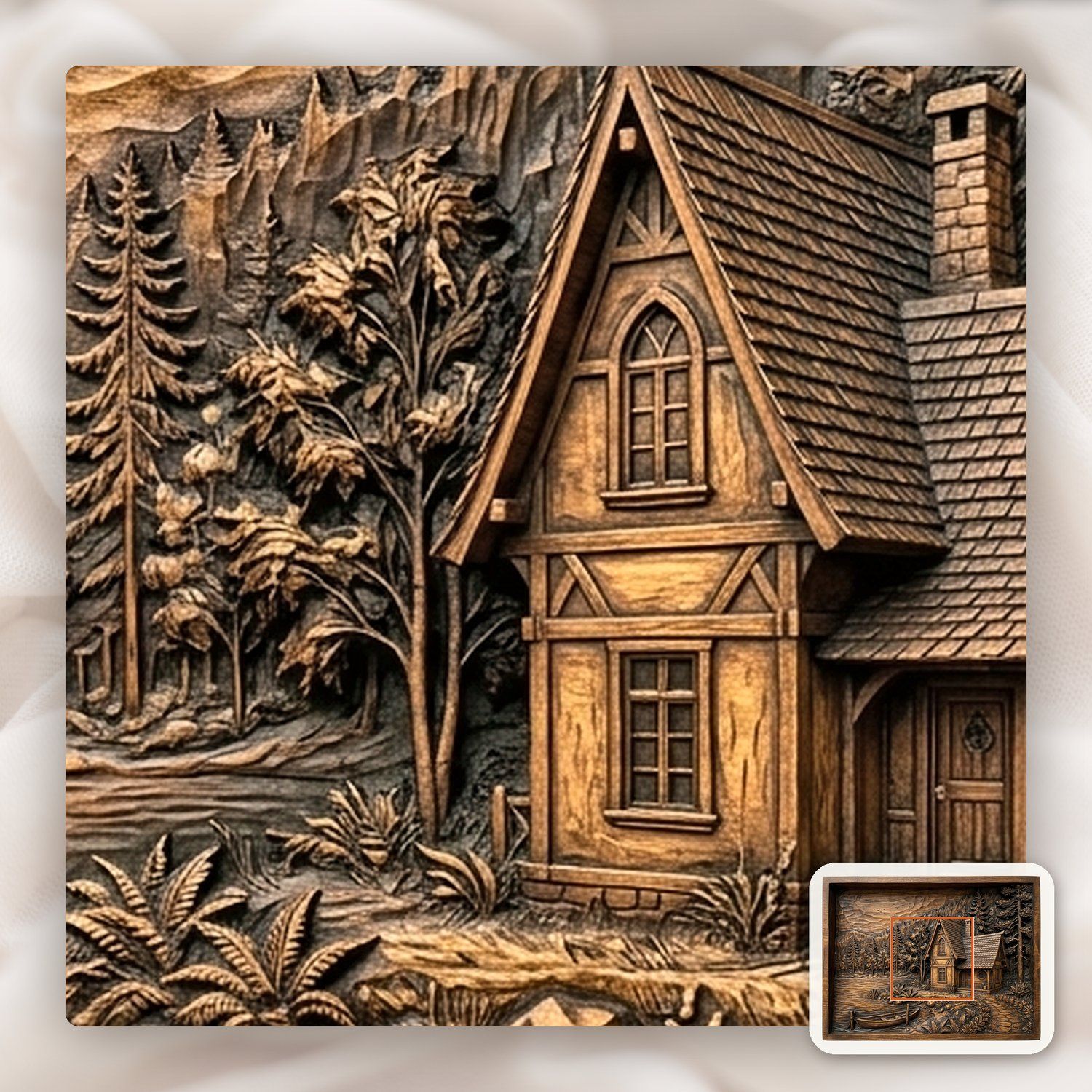 Lakeside Cabin Mountain Retreat CNC Relief STL bas-relief STL — view 10