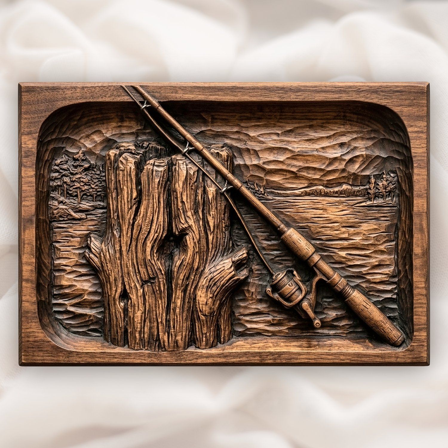 Lakeside Fishing Rod and Piling CNC Relief STL bas-relief STL design