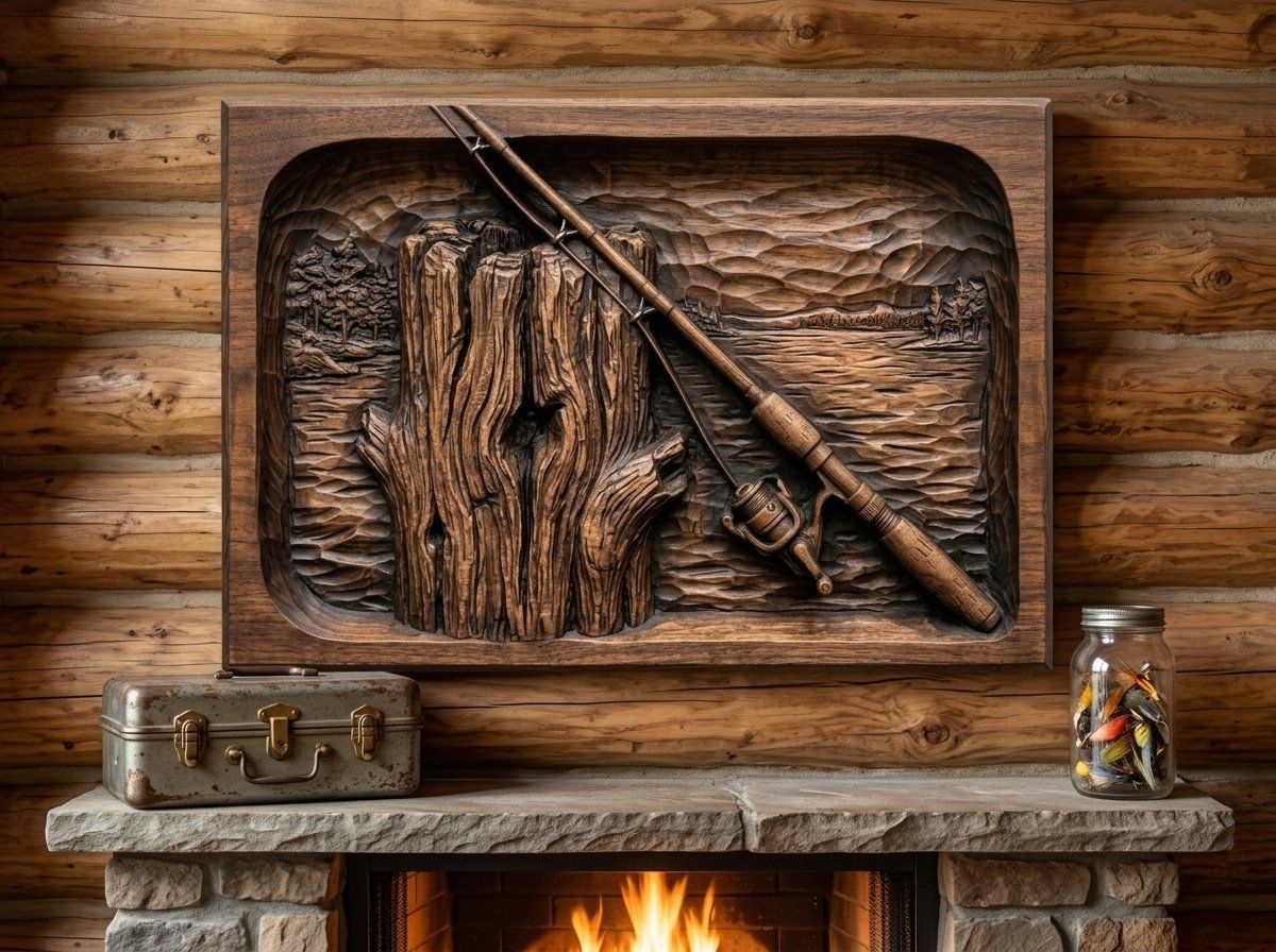 Lakeside Fishing Rod and Piling CNC Relief STL bas-relief STL — view 12