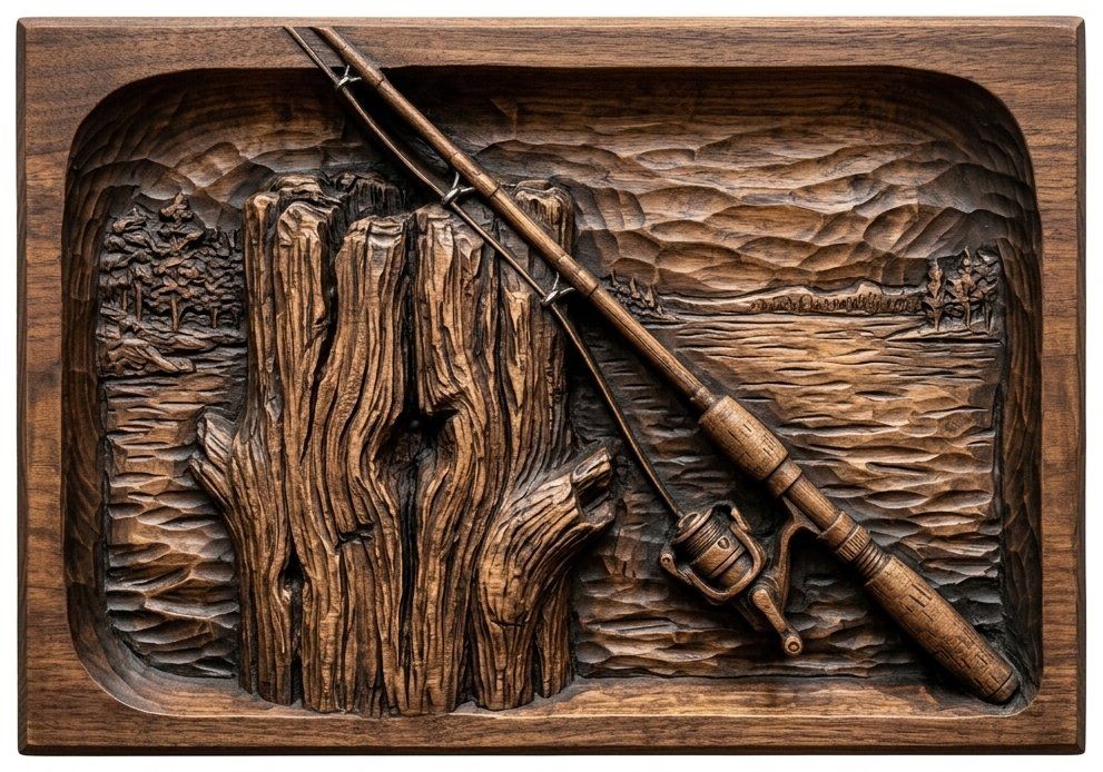 Lakeside Fishing Rod and Piling CNC Relief STL bas-relief STL — view 14