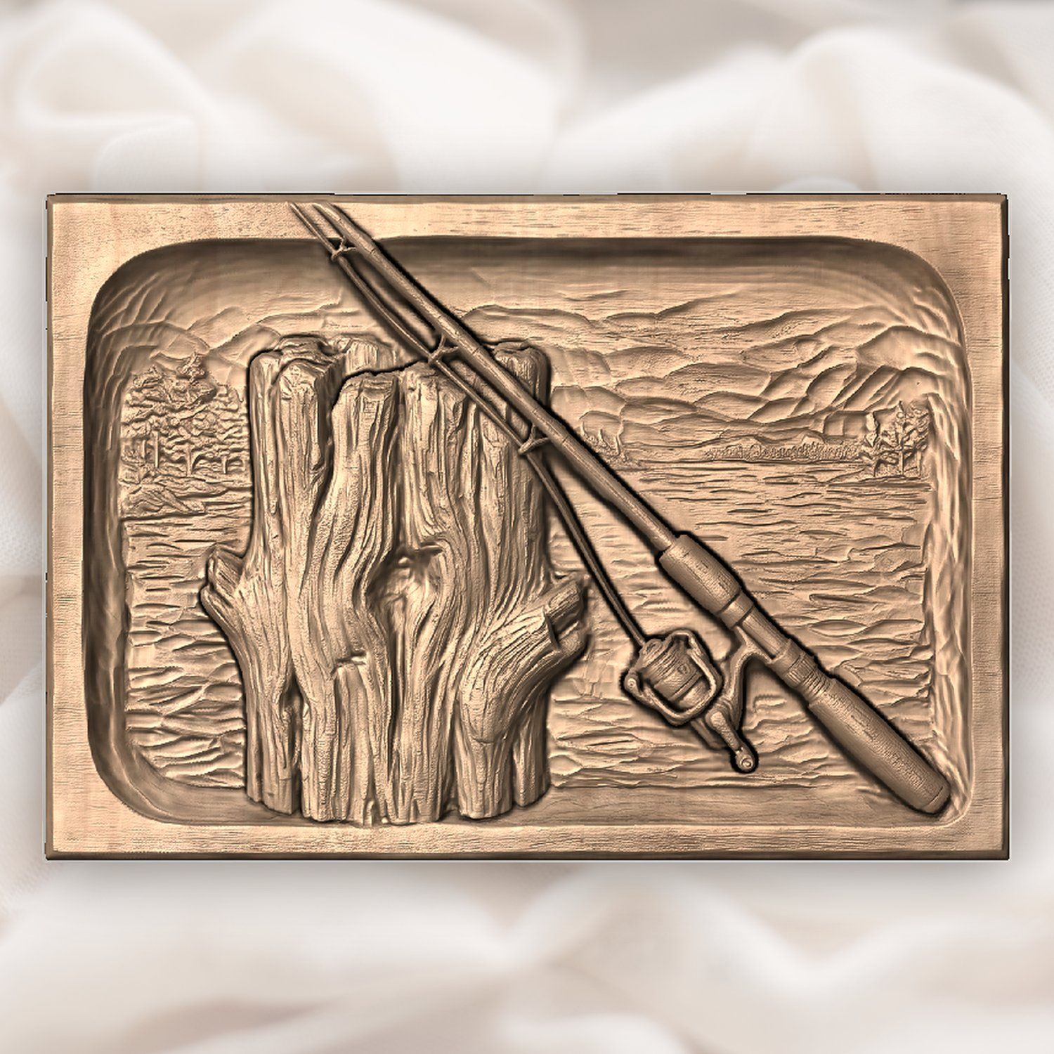 Lakeside Fishing Rod and Piling CNC Relief STL bas-relief STL — view 4