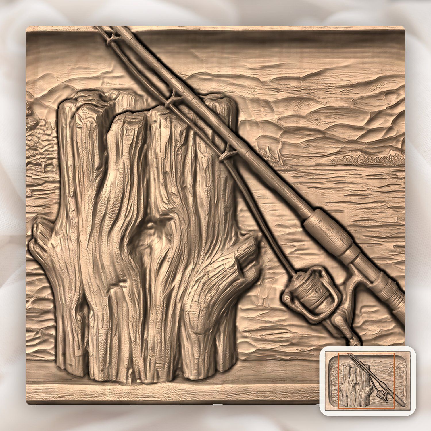 Lakeside Fishing Rod and Piling CNC Relief STL bas-relief STL — view 6