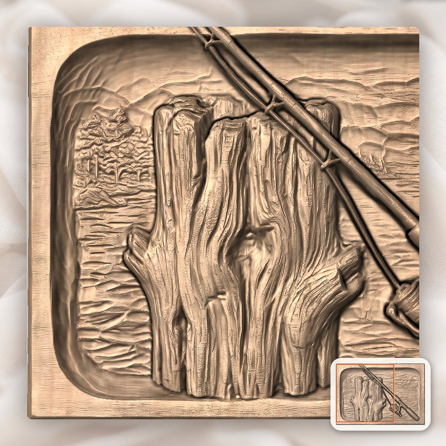 Lakeside Fishing Rod and Piling CNC Relief STL bas-relief STL — view 7