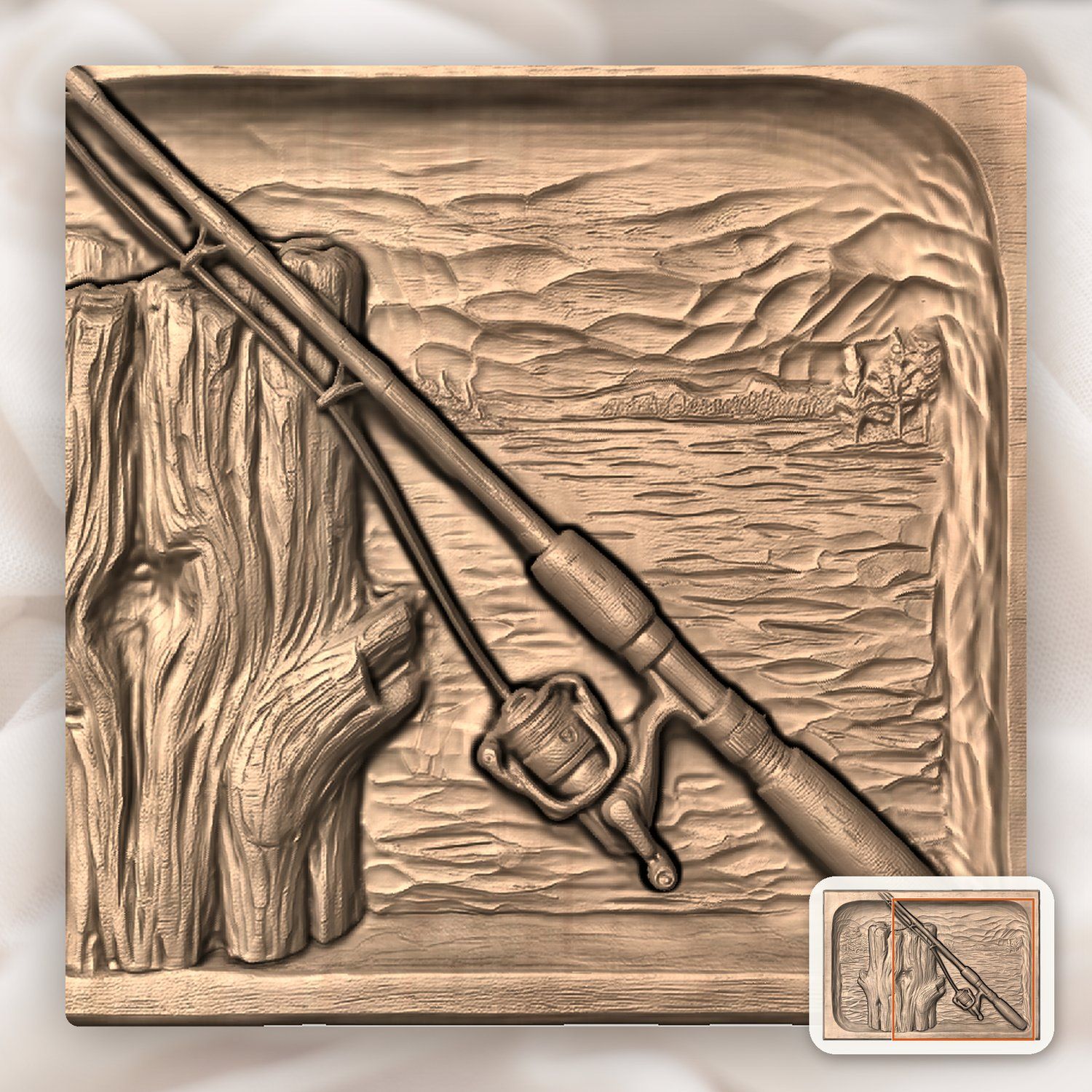 Lakeside Fishing Rod and Piling CNC Relief STL bas-relief STL — view 8