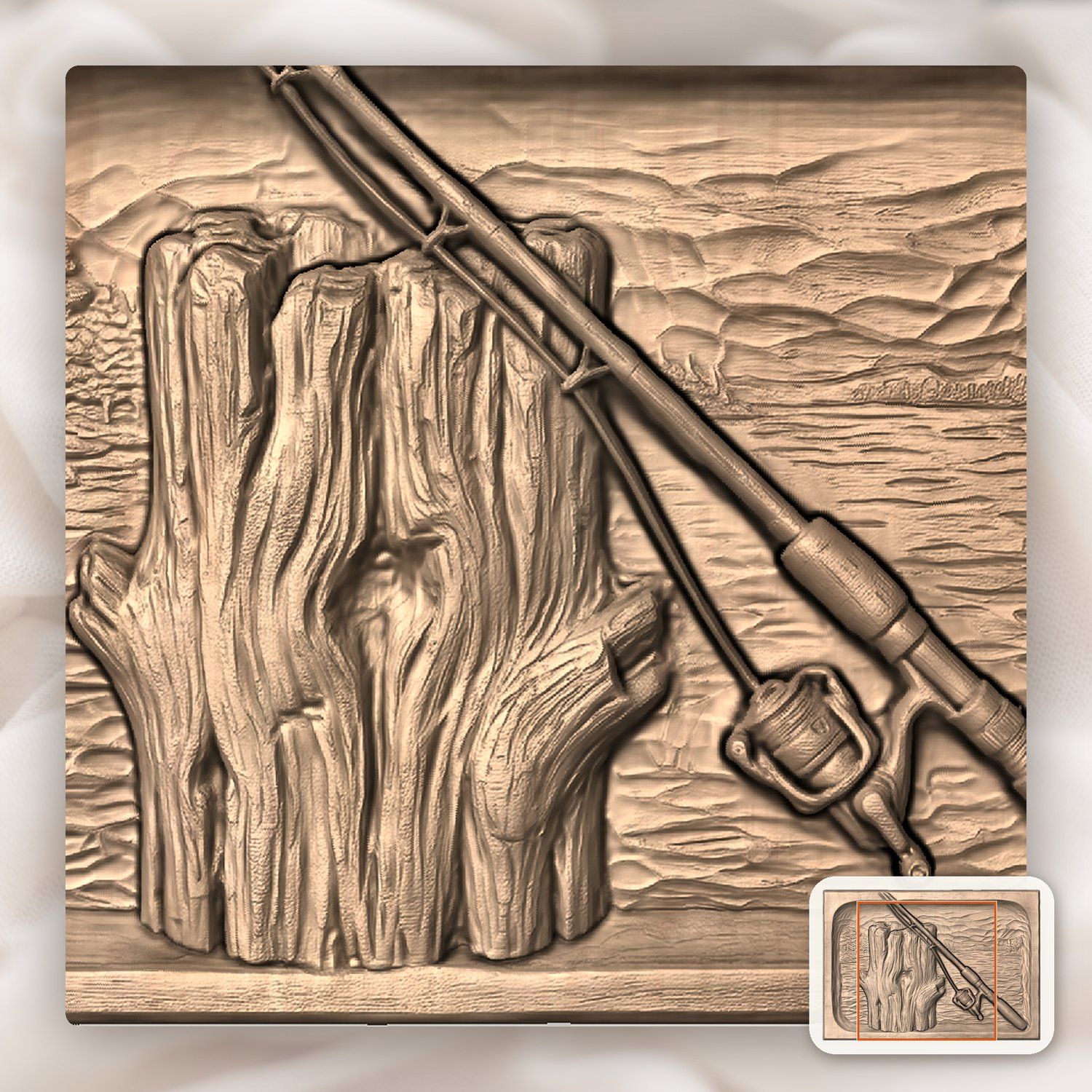 Lakeside Fishing Rod and Piling CNC Relief STL bas-relief STL — view 9