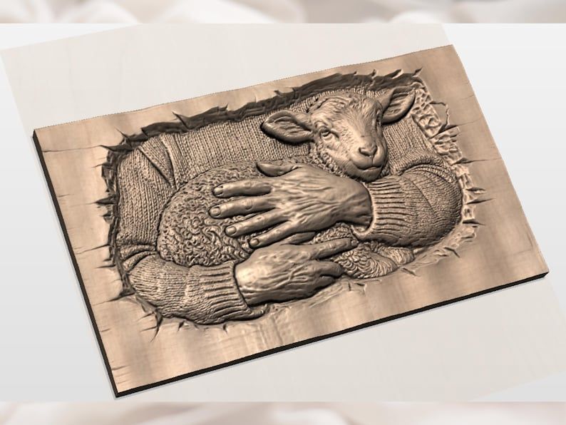 Hands Cradling a Lamb Bas-Relief STL for CNC Carving bas-relief STL — view 2