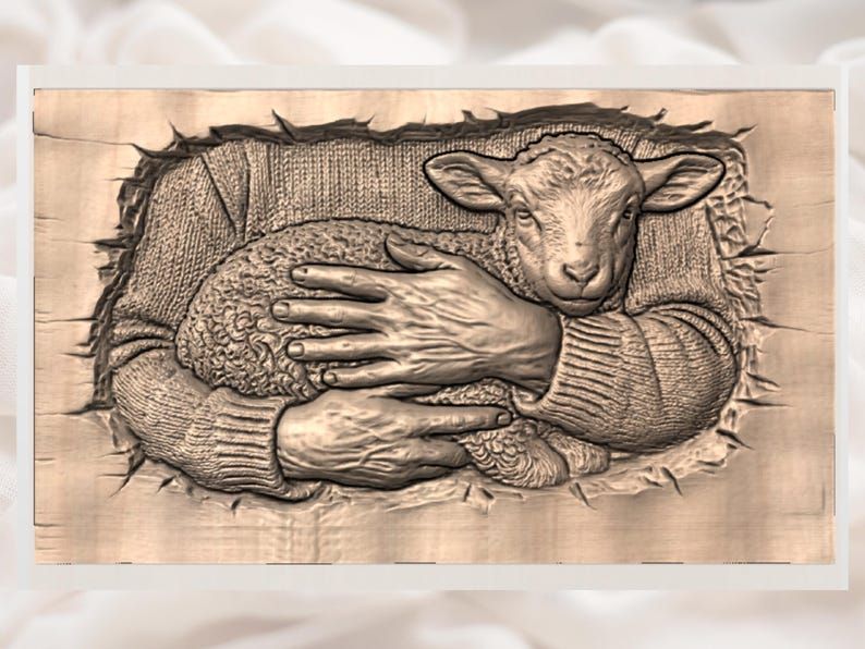 Hands Cradling a Lamb Bas-Relief STL for CNC Carving bas-relief STL — view 3