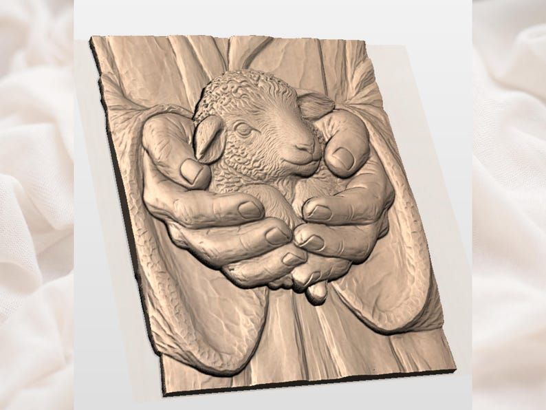 Lamb Cradled in Caring Hands Bas-Relief STL Carving bas-relief STL — view 2