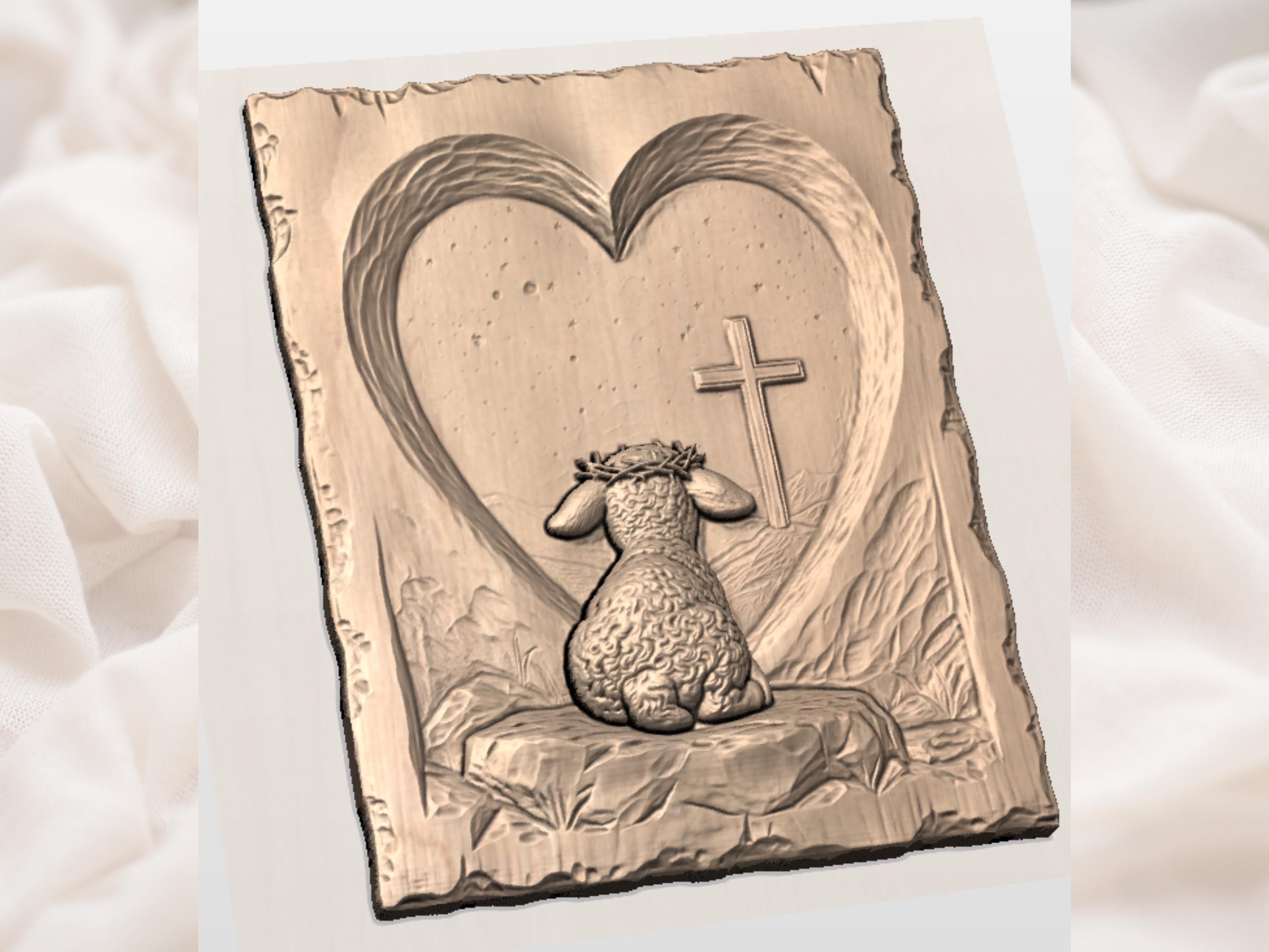 Lamb at the Cross Bas-Relief STL with Crown of Thorns bas-relief STL — view 2