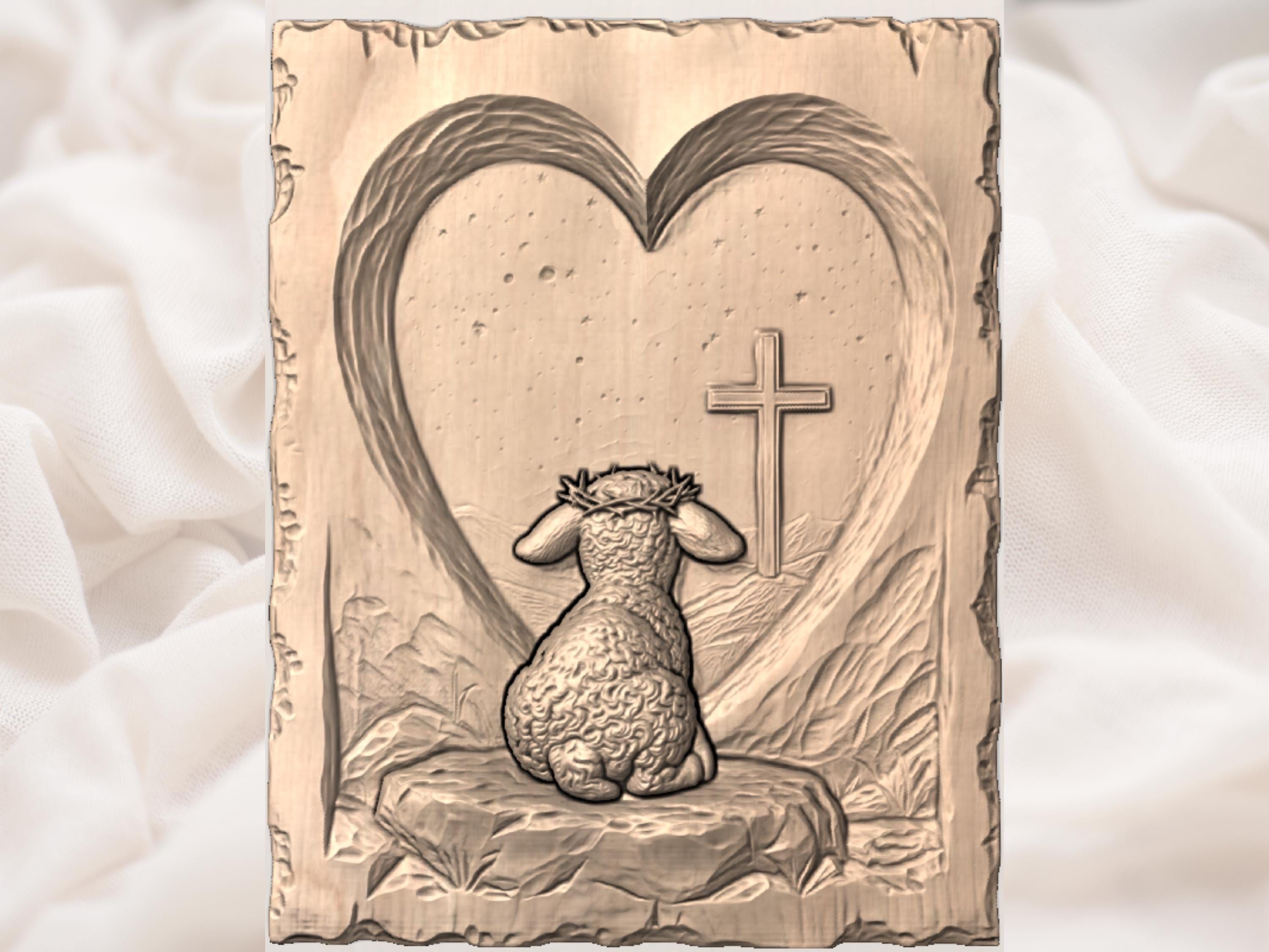 Lamb at the Cross Bas-Relief STL with Crown of Thorns bas-relief STL — view 3