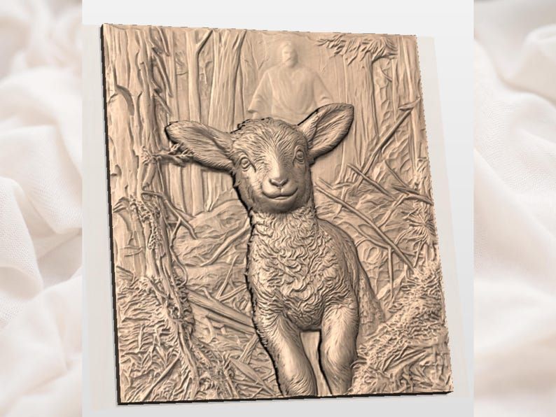 Lamb of God Bas-Relief STL with the Good Shepherd in the Forest bas-relief STL — view 2