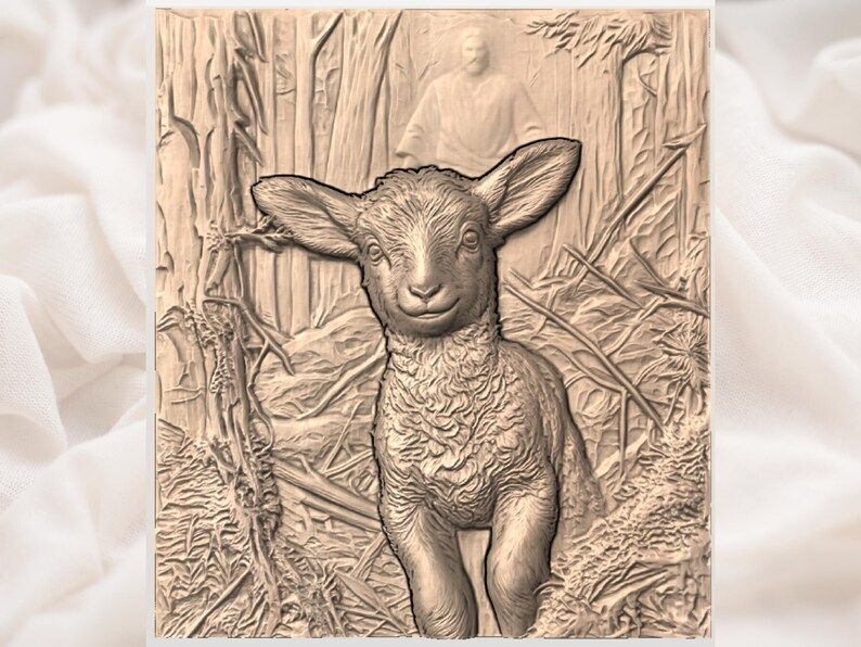 Lamb of God Bas-Relief STL with the Good Shepherd in the Forest bas-relief STL — view 3