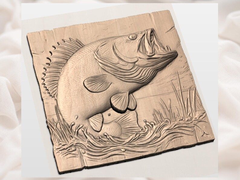 Largemouth Bass Leaping at Sunset 3D Relief STL Panel bas-relief STL — view 2