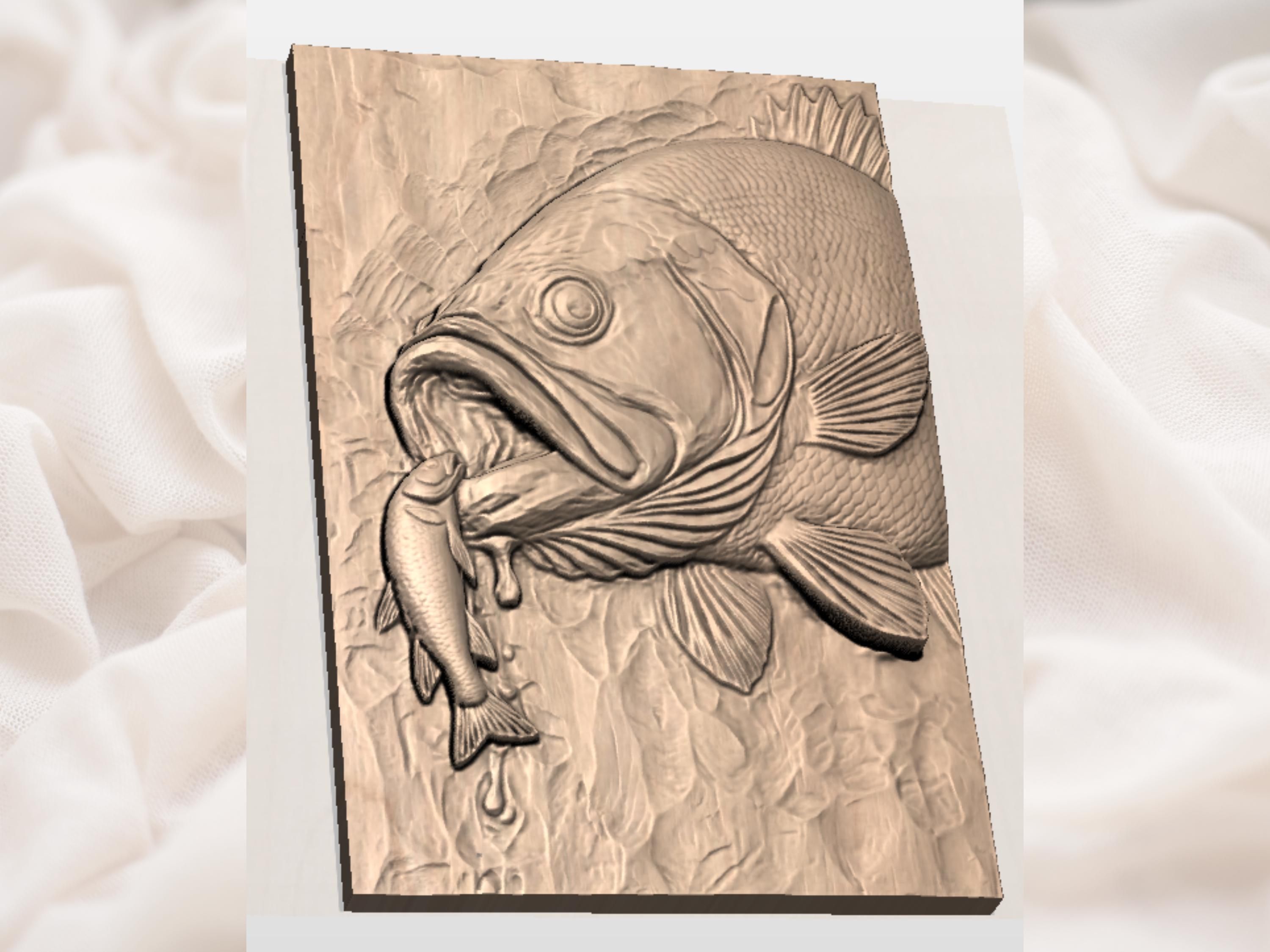 Largemouth Bass Bas-Relief STL for CNC Carving bas-relief STL — view 2