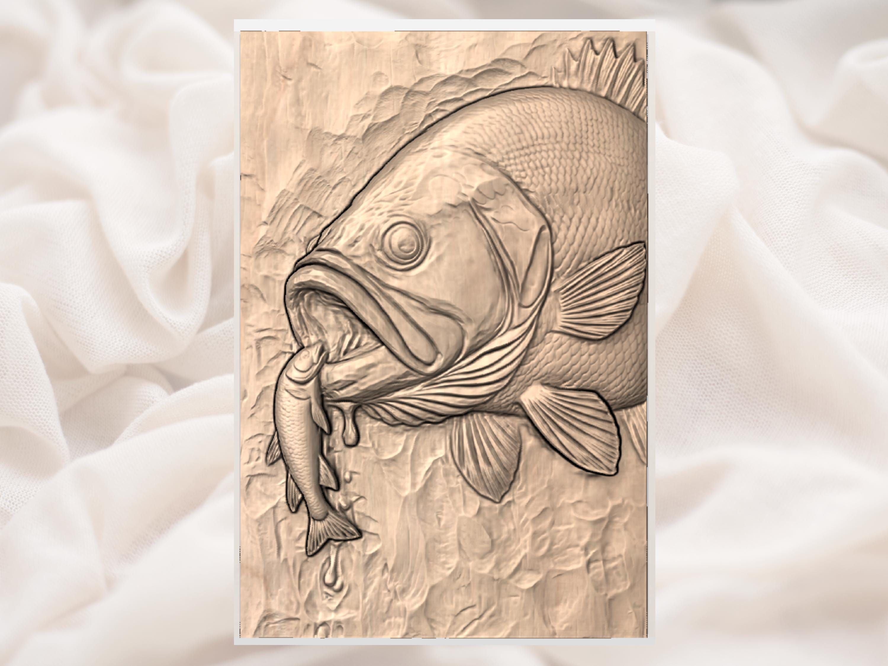 Largemouth Bass Bas-Relief STL for CNC Carving bas-relief STL — view 3