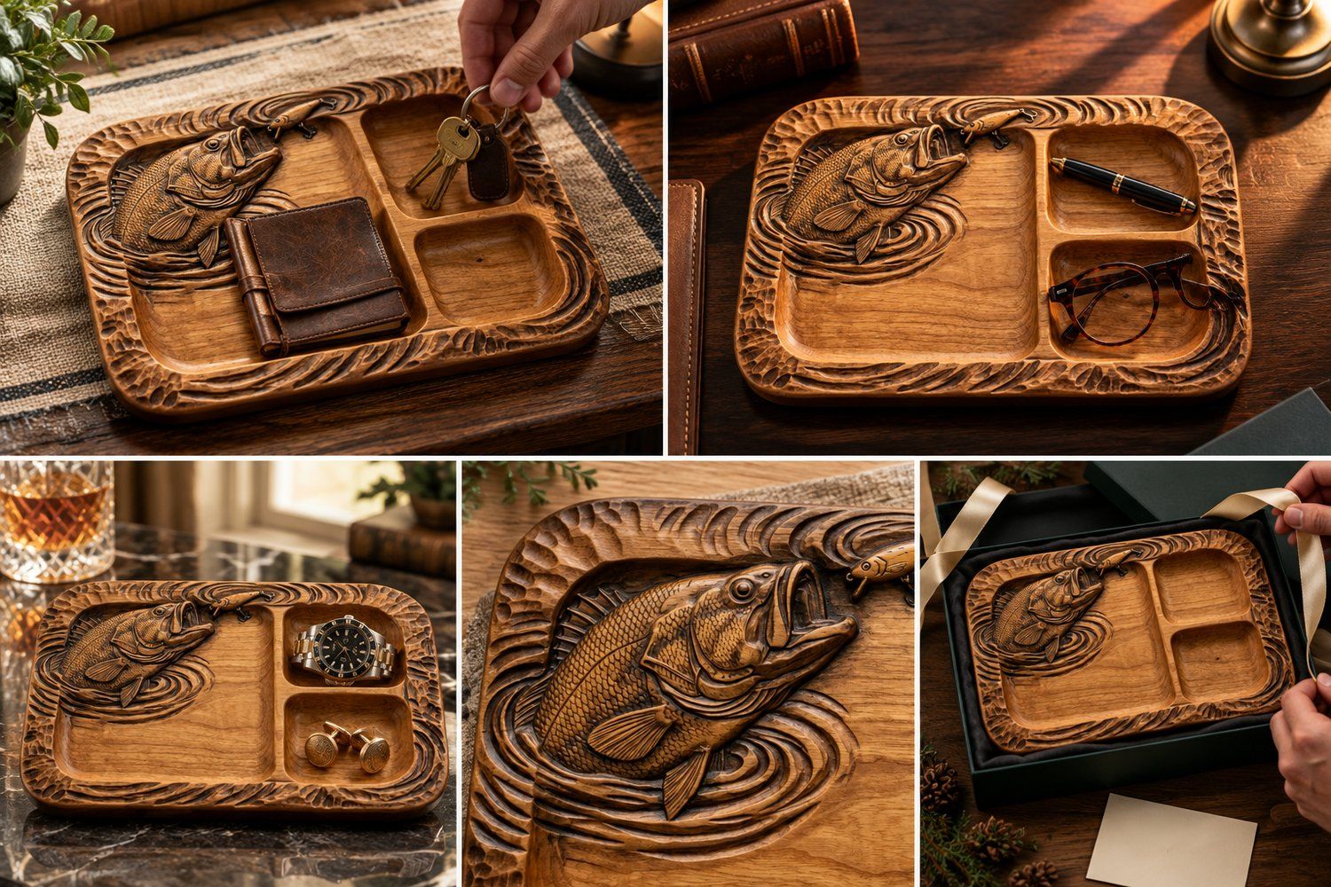 Largemouth Bass Fishing Lure Valet Tray CNC Relief STL bas-relief STL — view 14