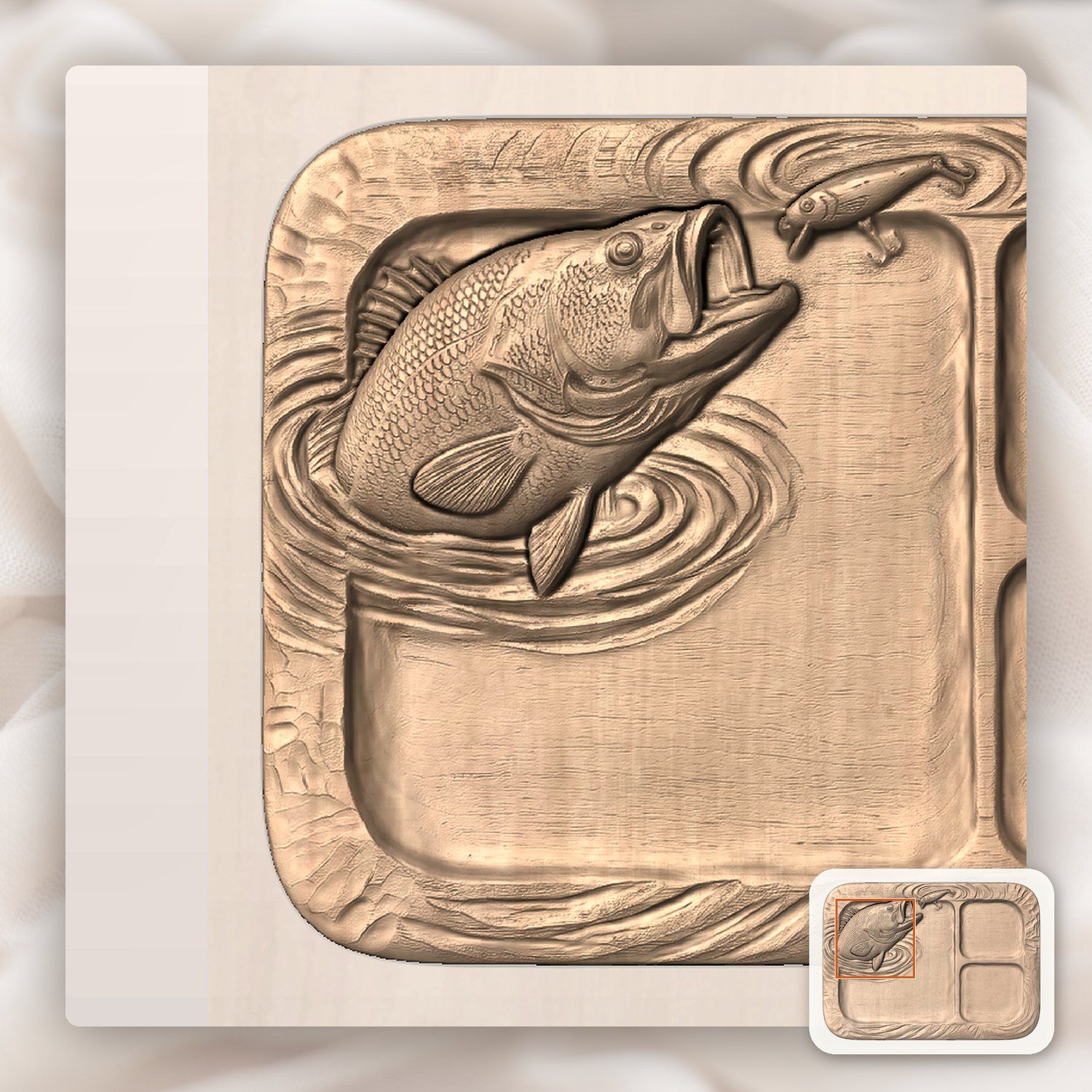 Largemouth Bass Fishing Lure Valet Tray CNC Relief STL bas-relief STL — view 6