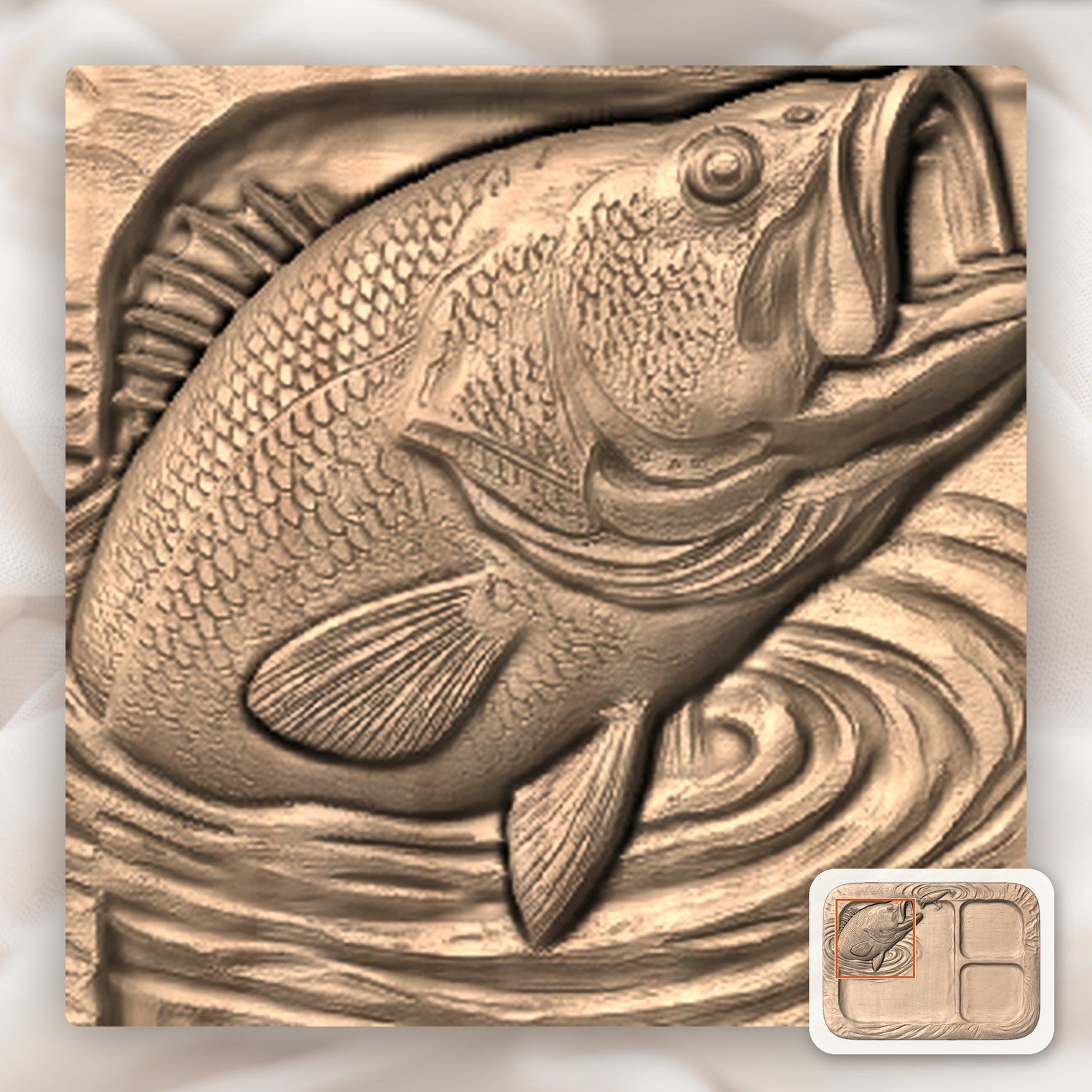 Largemouth Bass Fishing Lure Valet Tray CNC Relief STL bas-relief STL — view 7