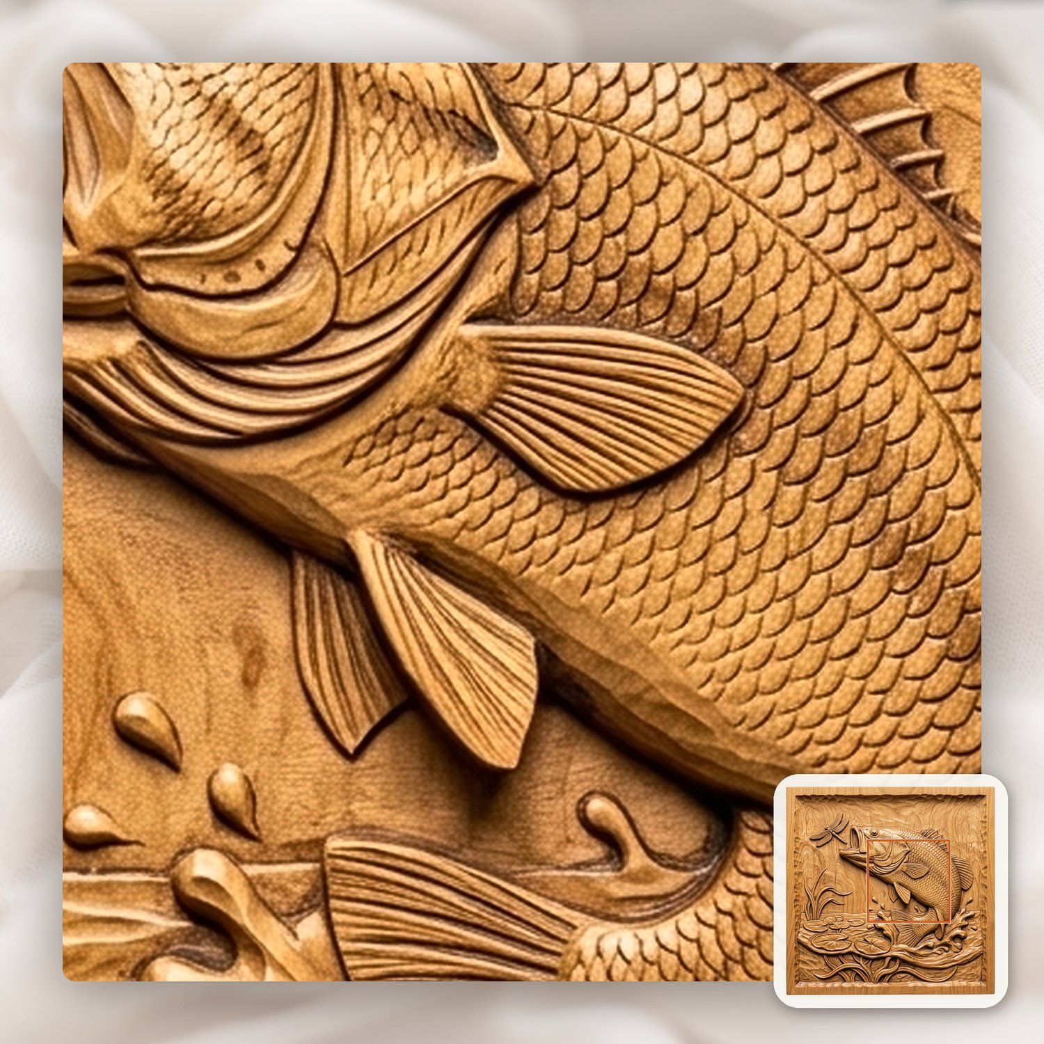 Largemouth Bass Fishing Scene CNC Relief STL bas-relief STL — view 12