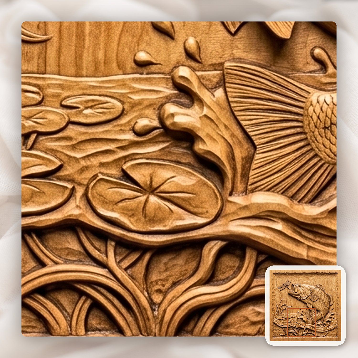 Largemouth Bass Fishing Scene CNC Relief STL bas-relief STL — view 13
