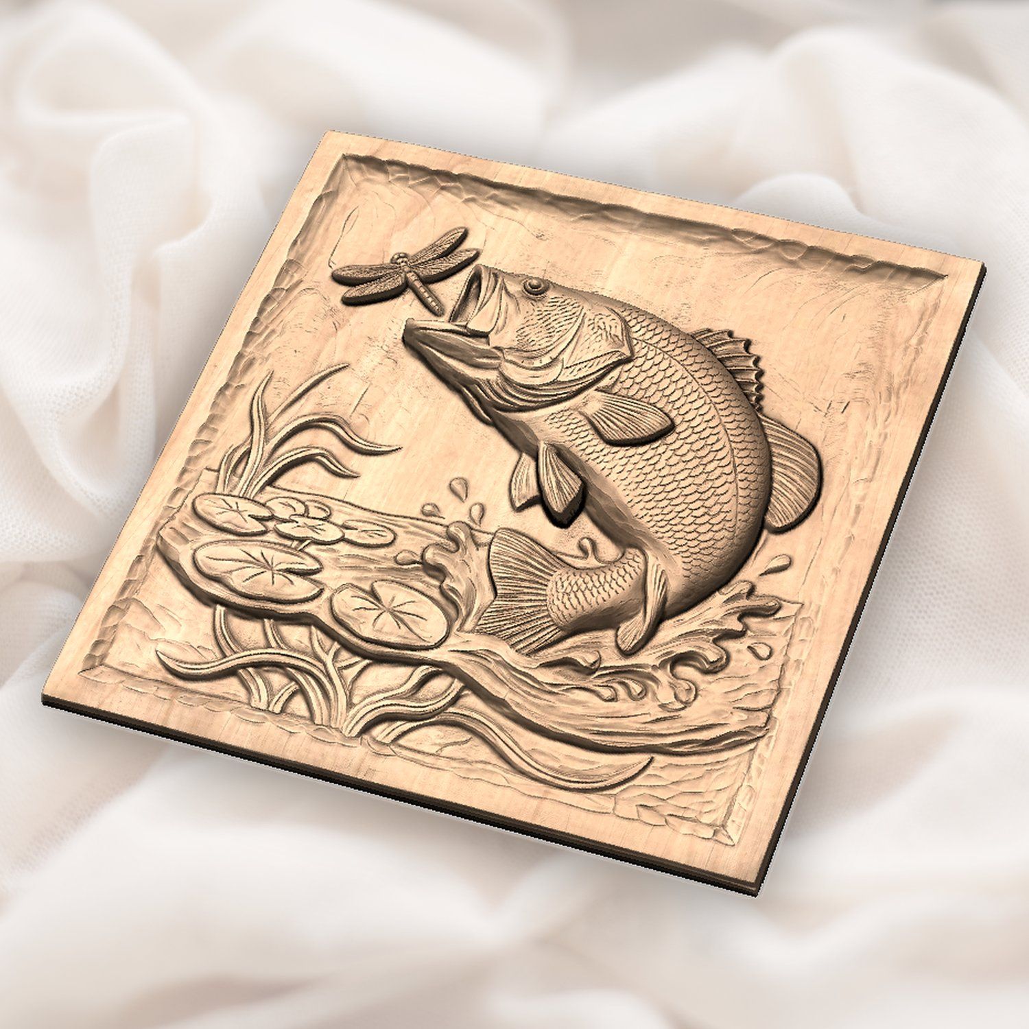 Largemouth Bass Fishing Scene CNC Relief STL bas-relief STL — view 5