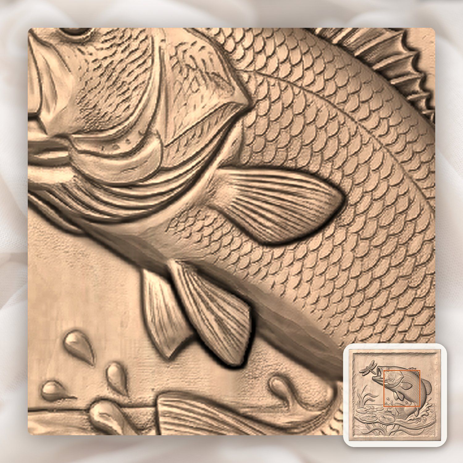 Largemouth Bass Fishing Scene CNC Relief STL bas-relief STL — view 7