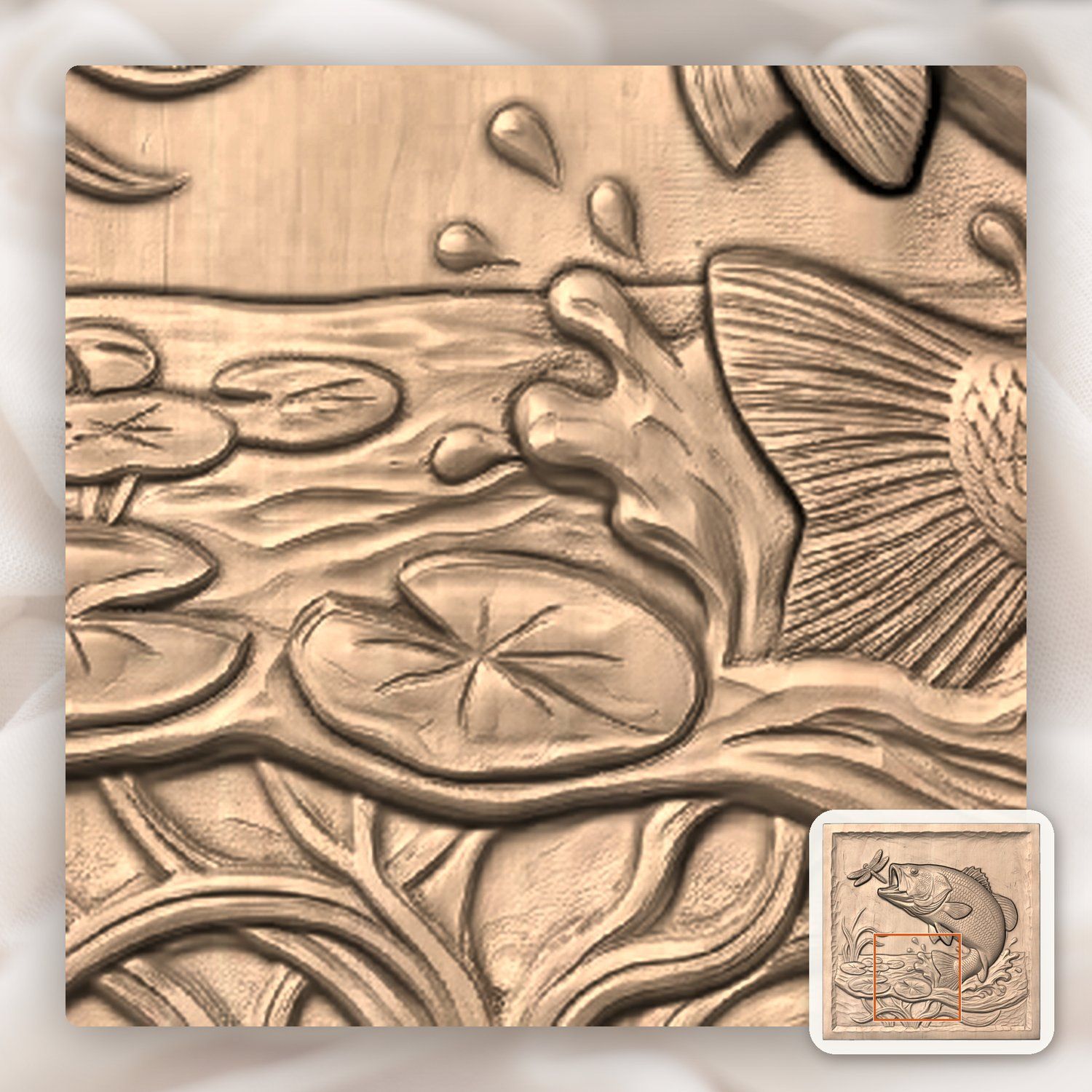 Largemouth Bass Fishing Scene CNC Relief STL bas-relief STL — view 8
