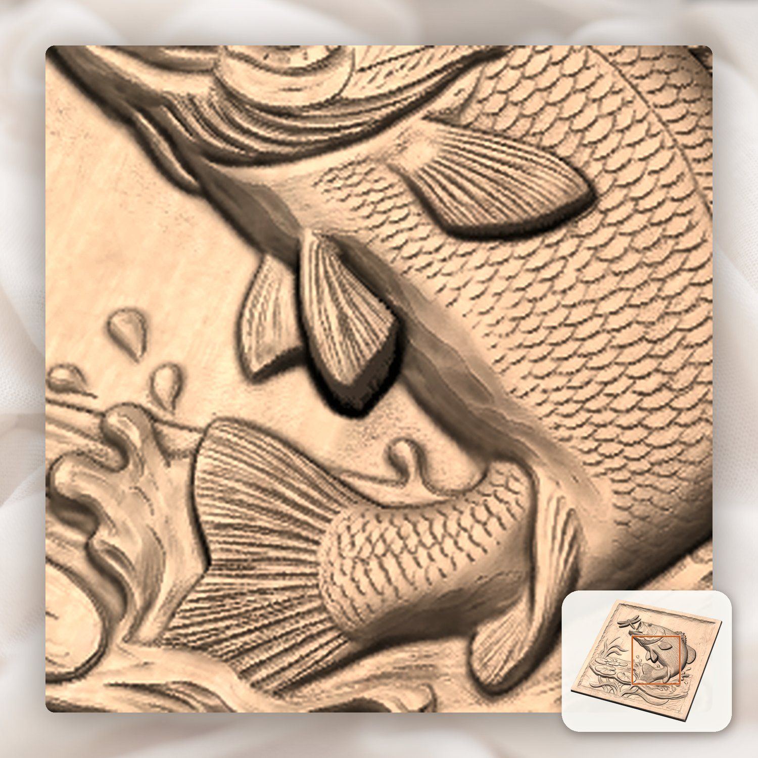 Largemouth Bass Fishing Scene CNC Relief STL bas-relief STL — view 9